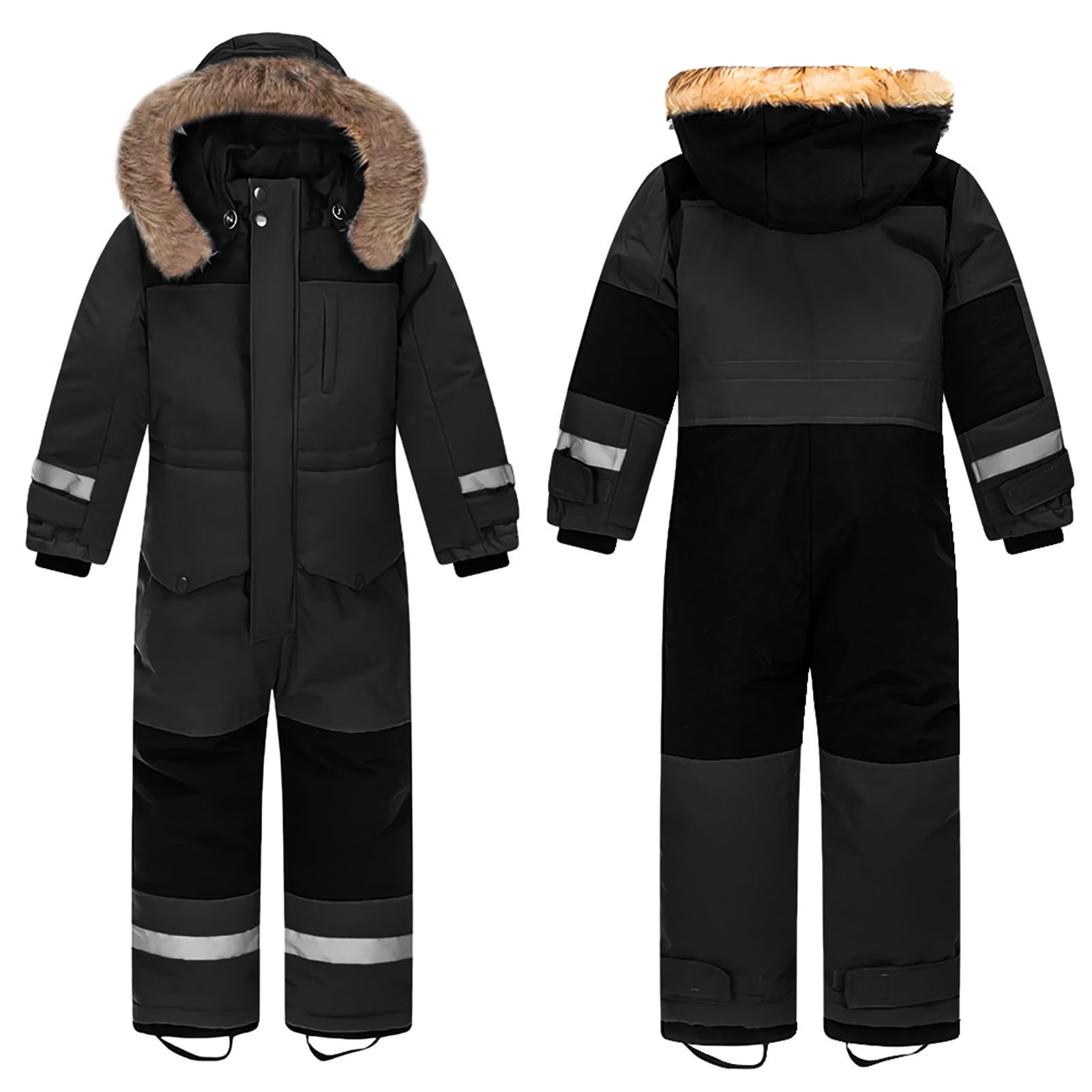 Kinder Skianzug Jungen mit Kapuze Winddichte Wasserdichte Schneeoverall Mädchen Warmer Schneeanzug Dickere Skioverall mit Reflektierenden Streifen