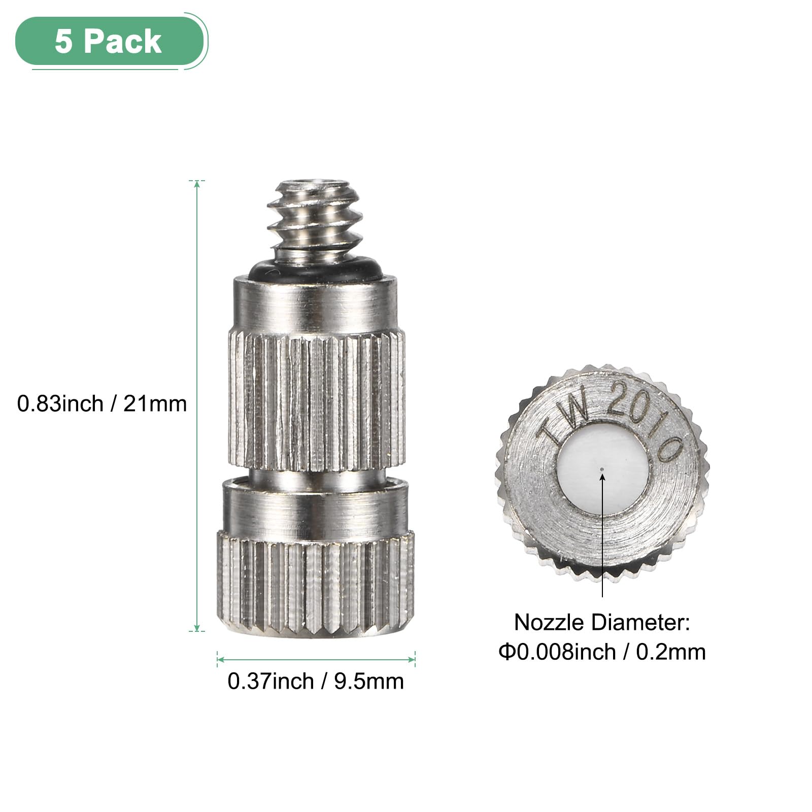 5er-Pack Messing-Sprühdüsen, 0,2 mm Öffnungsdurchmesser. Sprühdüsen aus Messing, Hochdruck-Sprühdüsenkopf für Außenkühlsysteme/Gewächshäuser/Landschaftsbau [3/16" Gewinde]