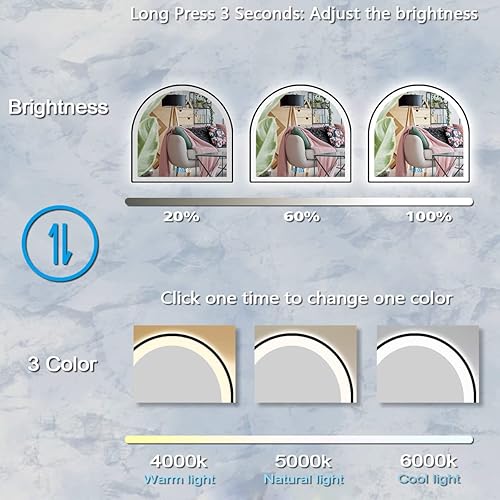 Miniatura 4 de Espejo de tocador de baño negro de 33 x 31 pulgadas con luces, arco de marco negro, espejo LED para pared de baño, espejo iluminado arqueado,