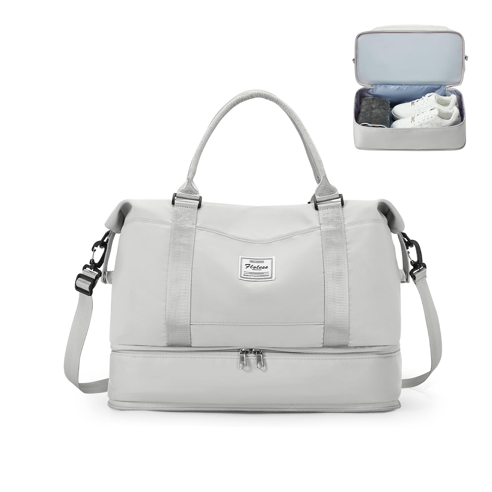 SEAFEW Bolsa de Viaje 40x20x25 para Ryanair,Impermeable Bolsa de Deporte para Gimnasio,Bolsa de Mano Equipaje de Fin de Semana 40x30x20 para Mujer,Bolso de Natación para Playa,D15-Gris Claro