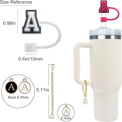 Miniatura 6 de Velaco Paquete de 4 piezas de accesorios con dije de letra inicial y cubierta de pajilla, cadenas con letra inicial para vaso Stanley de 20, 30, 40