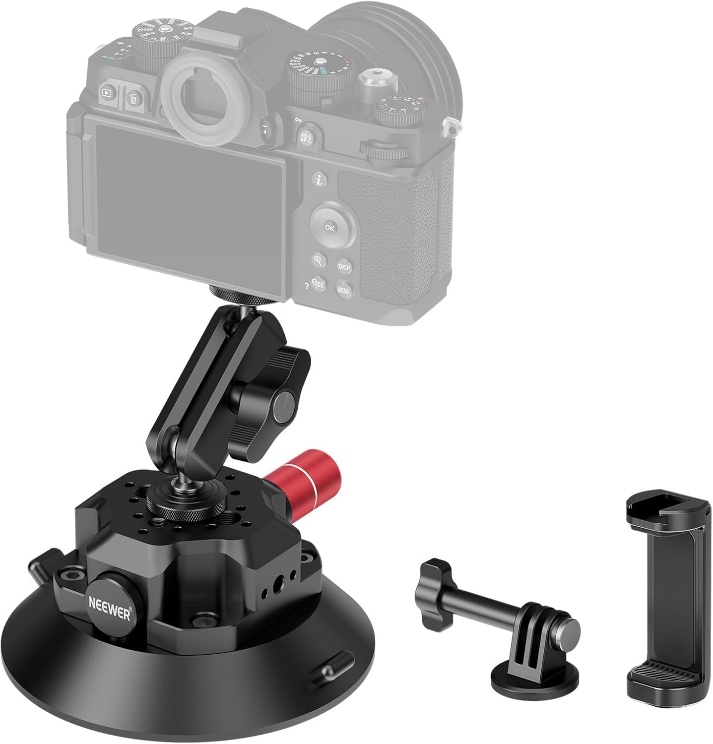 NEEWER Support Caméra Ventouse 4,5" Bras Magique, Compatible avec Arri 1/4" 3/8" Trous, Support Voiture Quick Release, Adaptateur Action Cam Compatible avec iPhone GoPro DJI Insta360, CA105