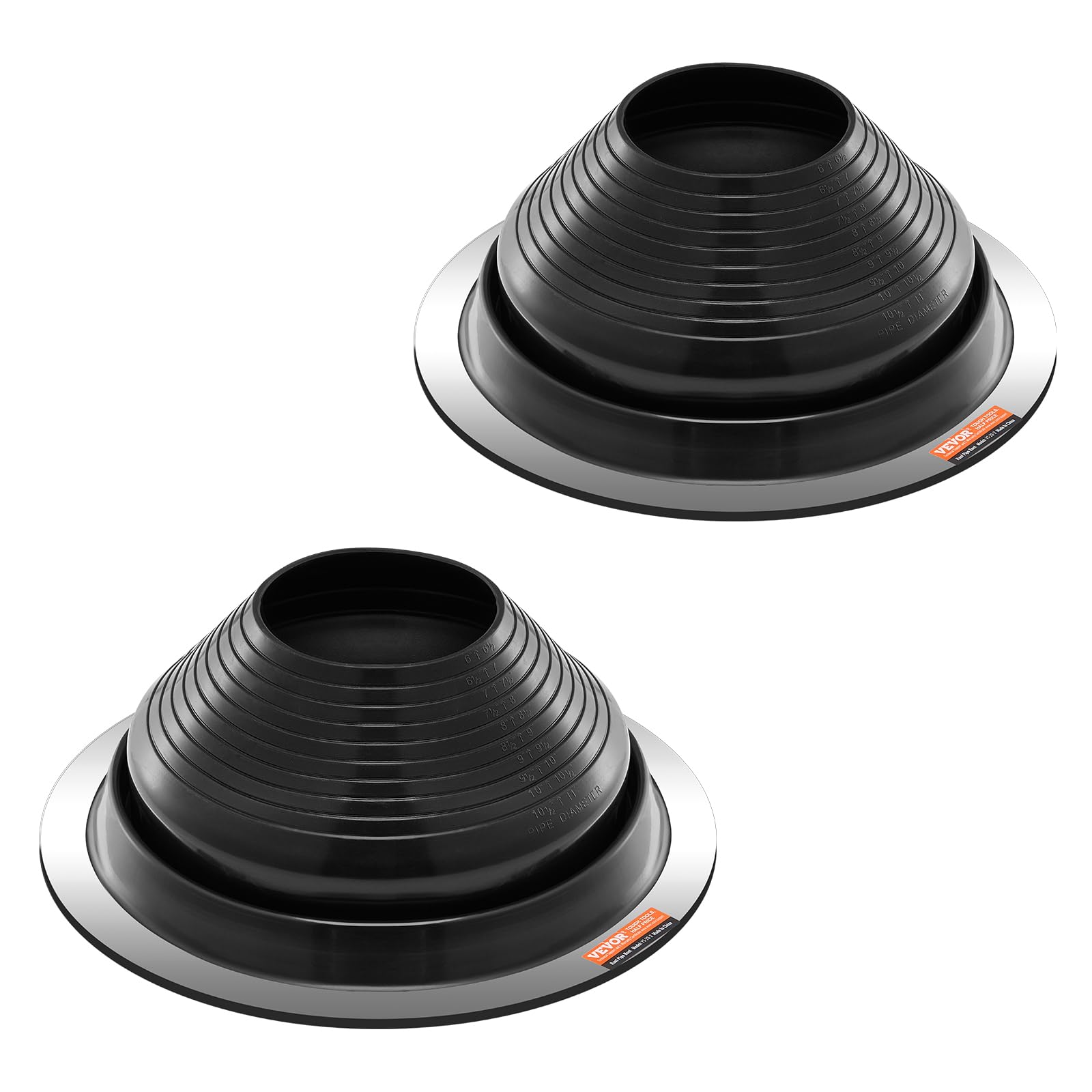 VEVOR Solin de Toit pour Tuyaux 150-280 mm Étanchéité Toiture Flexible EDPM, Lot de 2, Base Ronde en Métal, Haute Température -55℃-100℃, pour Cheminée, Poêle à Bois, Tuyaux d'Aération Extérieur, Noir