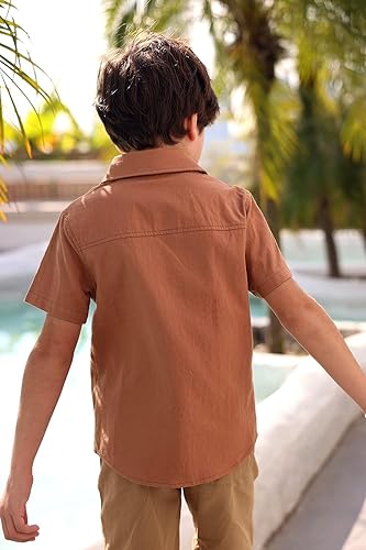 Miniatura 3 de Camisas de vestir de manga larga para niños con cuello clásico, botones y bolsillo en el pecho, camiseta de algodón sólido