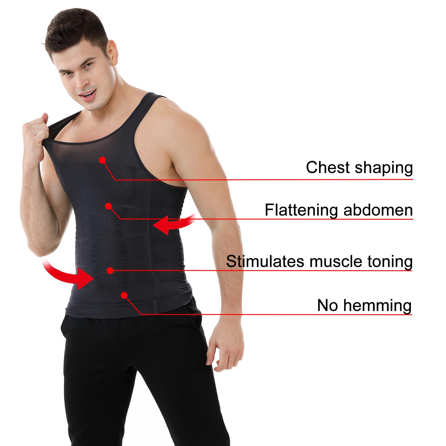 TopTie 5 Camisetas Interior de Tirantes elástica con Faja Reductora de Hombre Camisetas de Compresión Chaleco Adelgazar