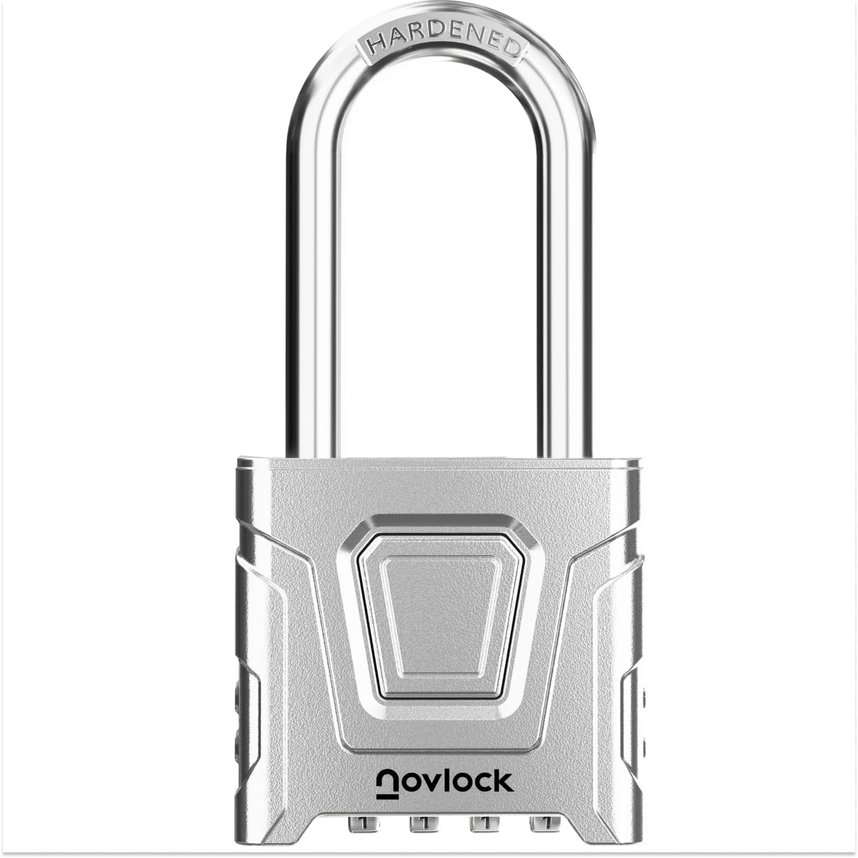 NOVLOCK Heavy Duty Combination Padlock Outdoor with 2.32" (5.9 cm) Long Shackle – Weatherproof 4-Digit Lock for Gates, Fences, Sheds, Cabinets, Storage Units, Toolboxes, Lockers – 1-Pack, Silver