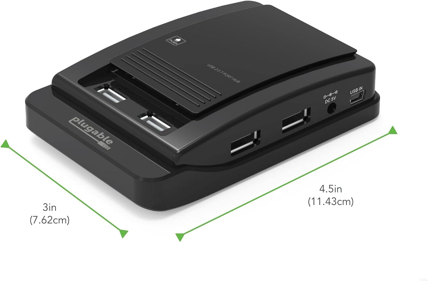 Plugable USB 2.0 7-Port High Speed Hub with 15W Power Adapter - Driverless