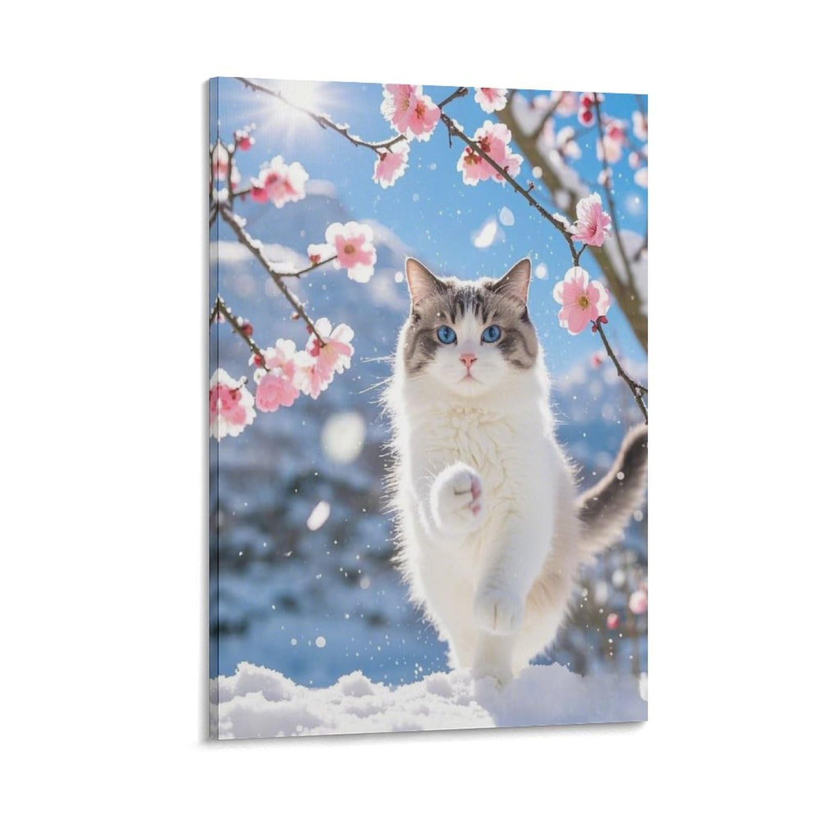 IEJKLUVWX Sakura Ragdoll Kitten Wall Posters Floral Feline Portrait Fade-Resistant Easy to Install High Definition for Bathroom Sofa Background Home Decor Lover Modern 20x30inch(50x75cm)