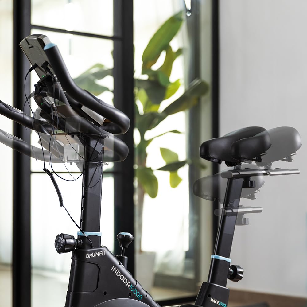 Cecotec Cyclette Indoor Compact con Volano d'Inerzia 10 Kg DrumFit Indoor 10000 Race, Display LCD, Supporto Dispositivi, Cardiofrequenzimetro, Resistenza a Frizione, Sella e Manubrio Regolabili