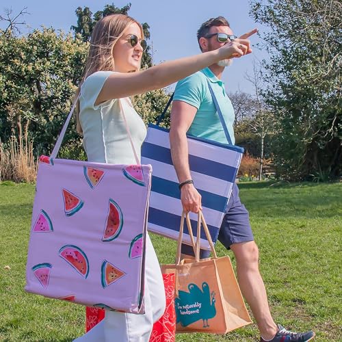 just be... Sonnenmatte für den Strand, klappbar, leicht, tragbar, verstellbare Sonnenliege mit Rückenlehne und Tasche für Wertsachen für Urlaub, Garten, Camping, Park und Festivals, Blaue Streifen