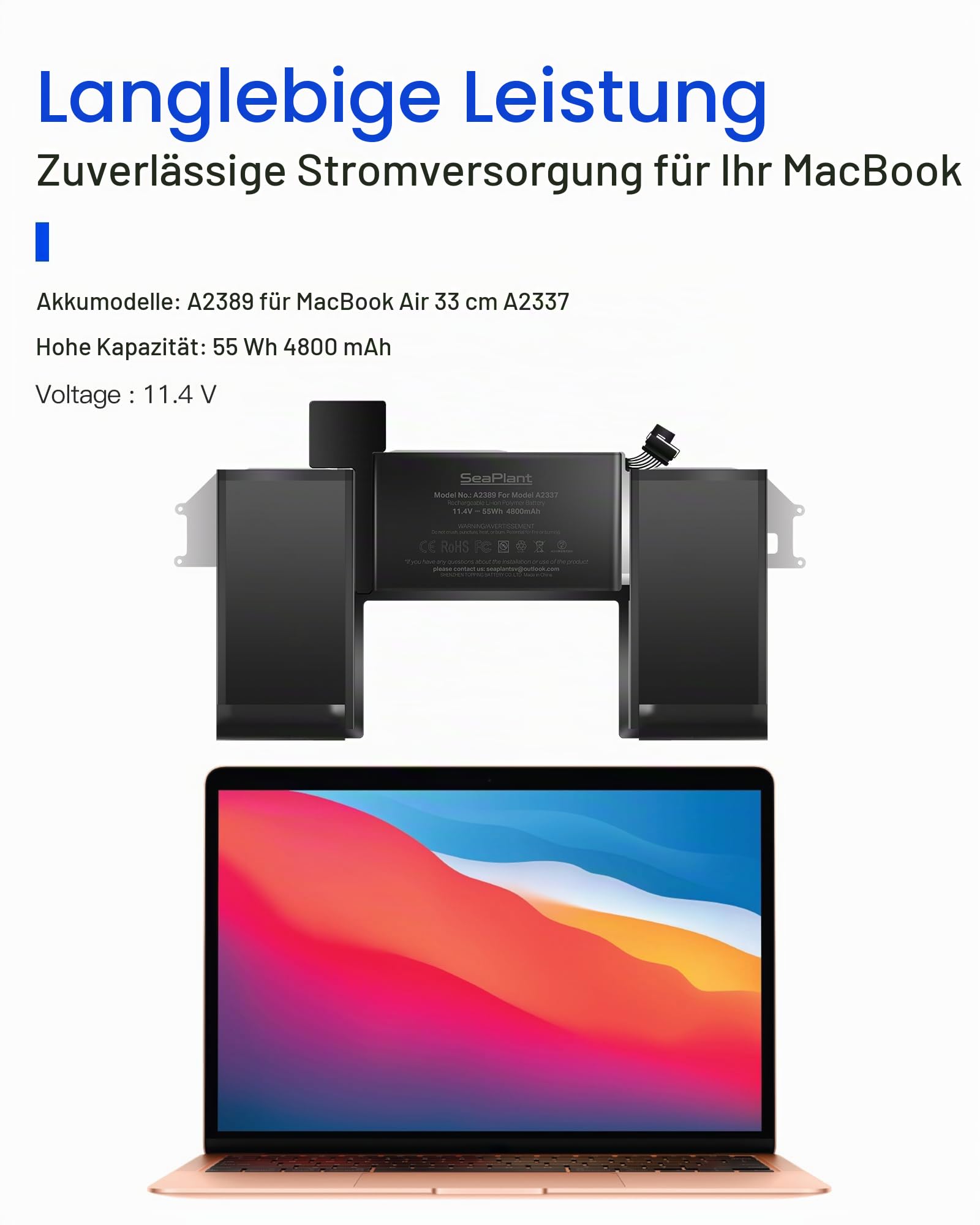 SeaPlant Akku für MacBook Air A2337, 13 Zoll, 2020 M1, A2389 | 11
