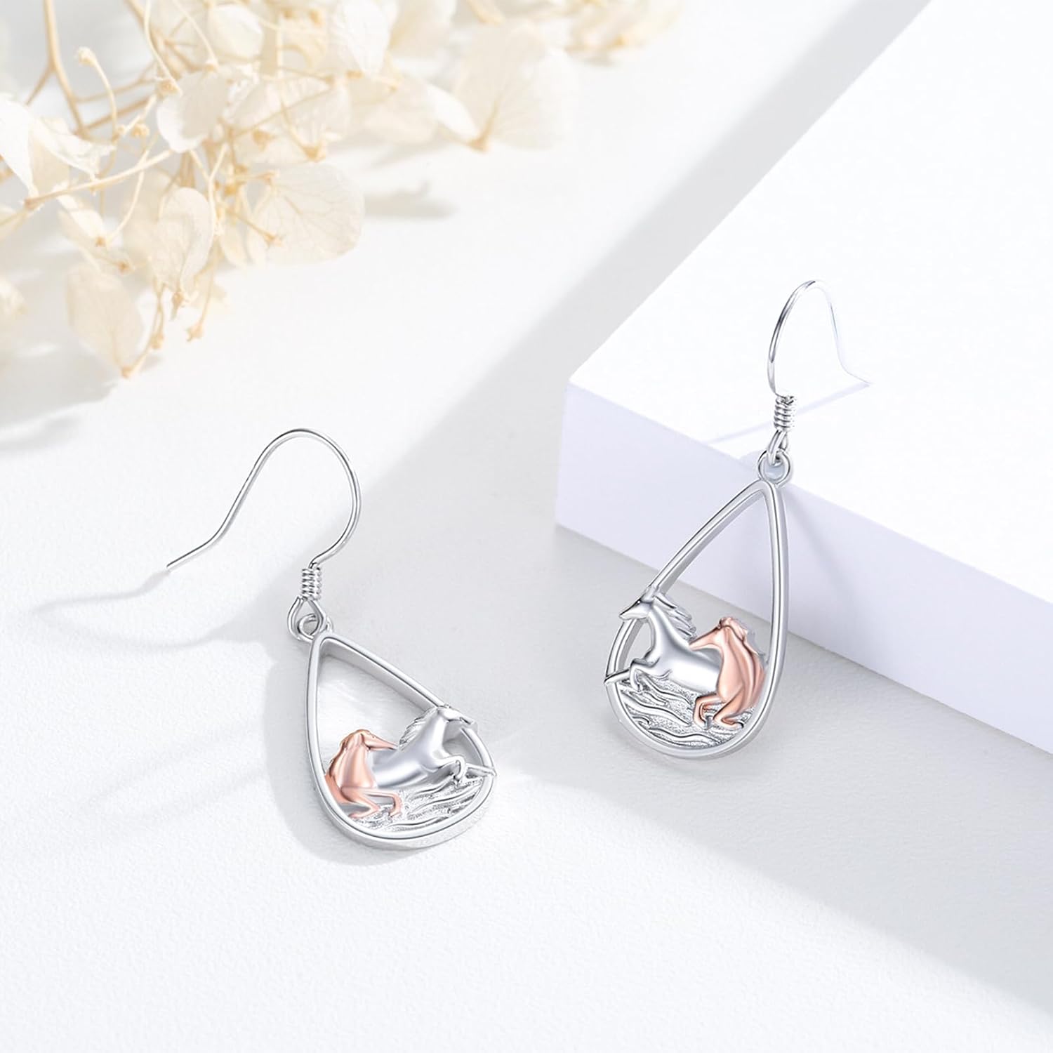 CUOKA MIRACLE Horse Earrings for Women 925 Sterling Silver Rose Gold Horse Dangle Drop Earrings Animal Dangle Earrings Western Jewelry Gifts for Women on Birthday Mother's Day - Image 4