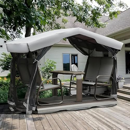 Domi 4-Seat Outdoor Glider Benches with Canopy, Retro Metal Glider Chair with Aluminum Frame, Patio Swing Chair for Outside,Garden,Lawn