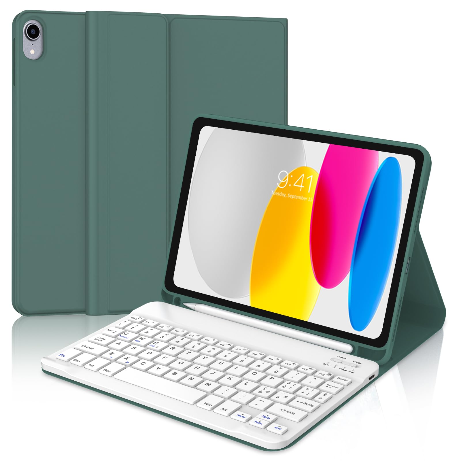 JADEMALL Tastiera per iPad 11 Generazione A16 11" 2025/10 Generazione 10.9" 2022, Italiano QWERTY Tastiera Bluetooth Staccabile per iPad A16 11/10 Generazione 2025/2022, Verde Scuro