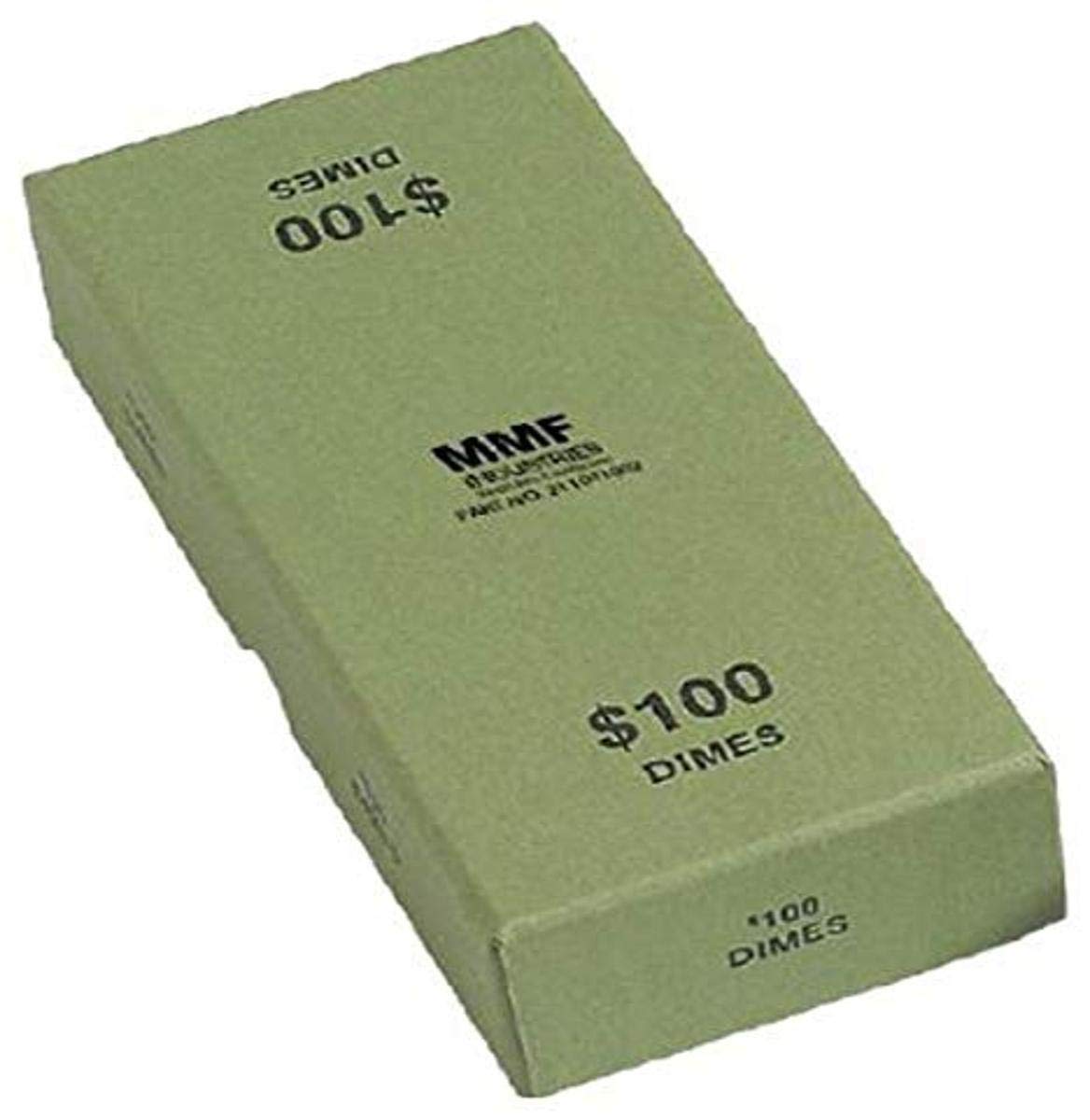 MMF Industries Coin Storage Box For Dimes - $100 Capacity Green Cardboard & Fiberglass 7.9x3.5x1.7 Inch
