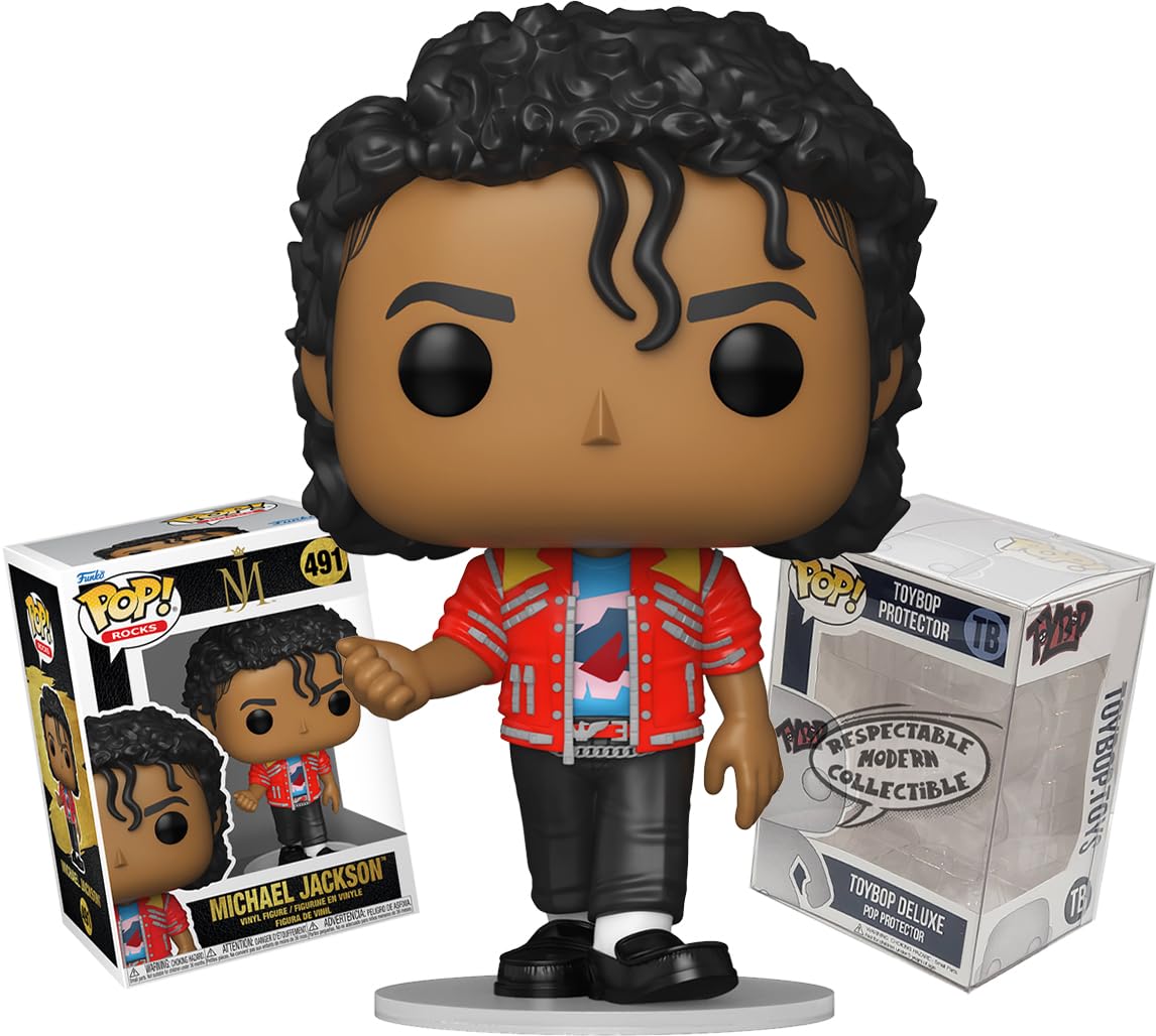 Funko Michael Jackson Beat It with Red Leather Jacket + ToyBop Protector: Pop! Rocks Vinyl Figure (Bundled with Pro-Deluxe Pop Protector Collector Case Box Gift Set)