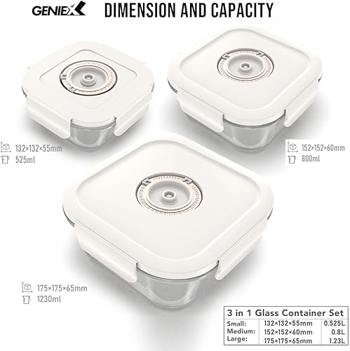 Miniatura 6 de GENIEX Juego de recipientes de alimentos al vacío, recipientes de vidrio con sellado al vacío para almacenamiento de alimentos, conservas de frutas,