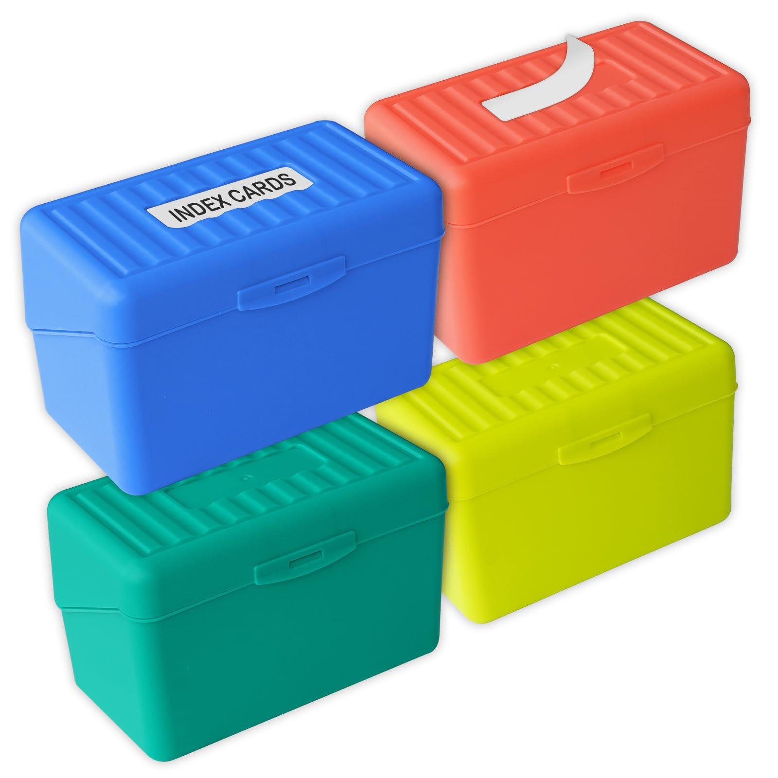Olivo Index Card Holder Box 3x5 Flash Note Card Holder Storage File Box Organizer Case for 3"x5" Cards, 4 Colors Pack
