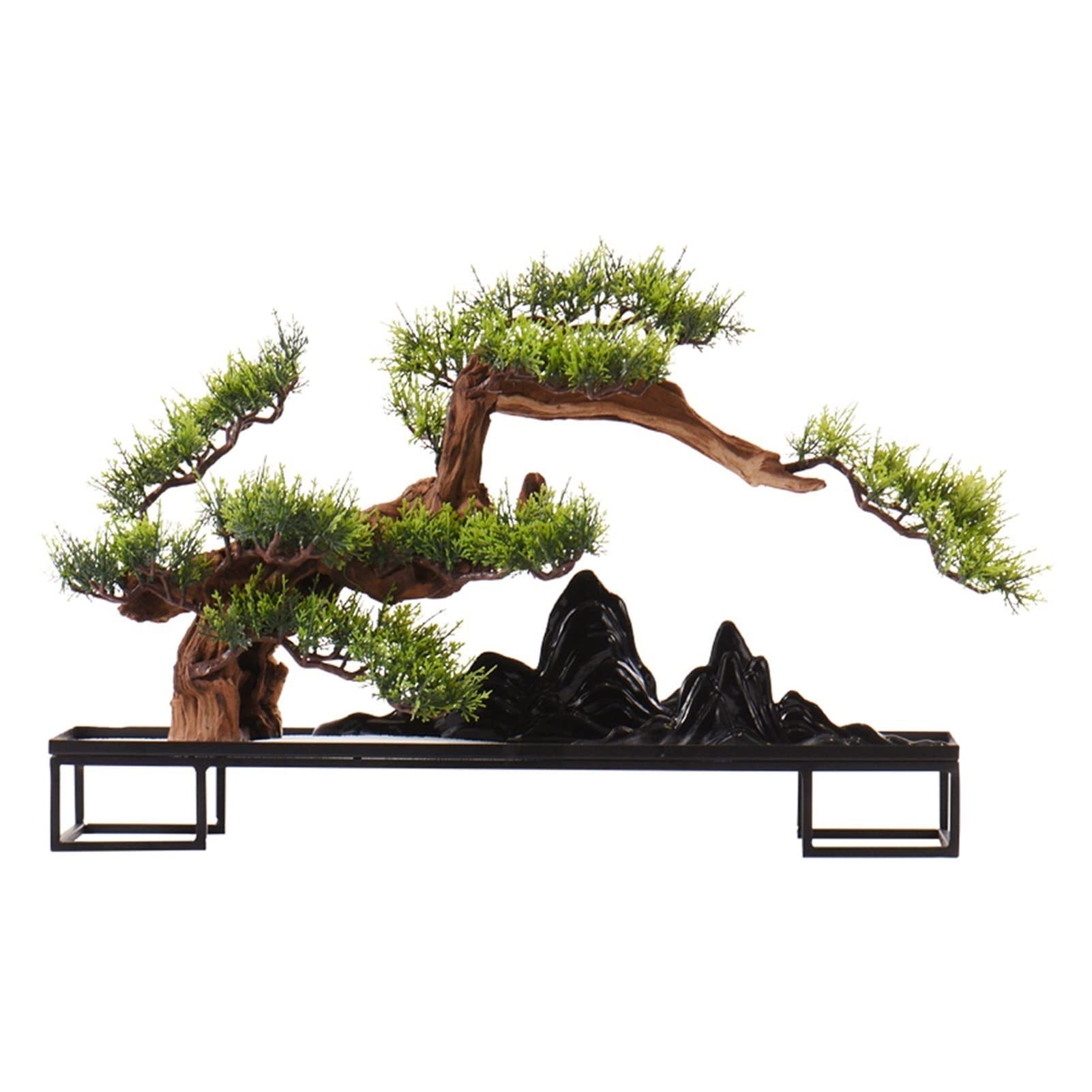 Faux Plants Artificial Bonsai Tree Simulation Plant Yunshan Alloy Bottom Bracket Gravel Family Indoor Artificial Plants For Living Room Artificial Potted Plants (Black)