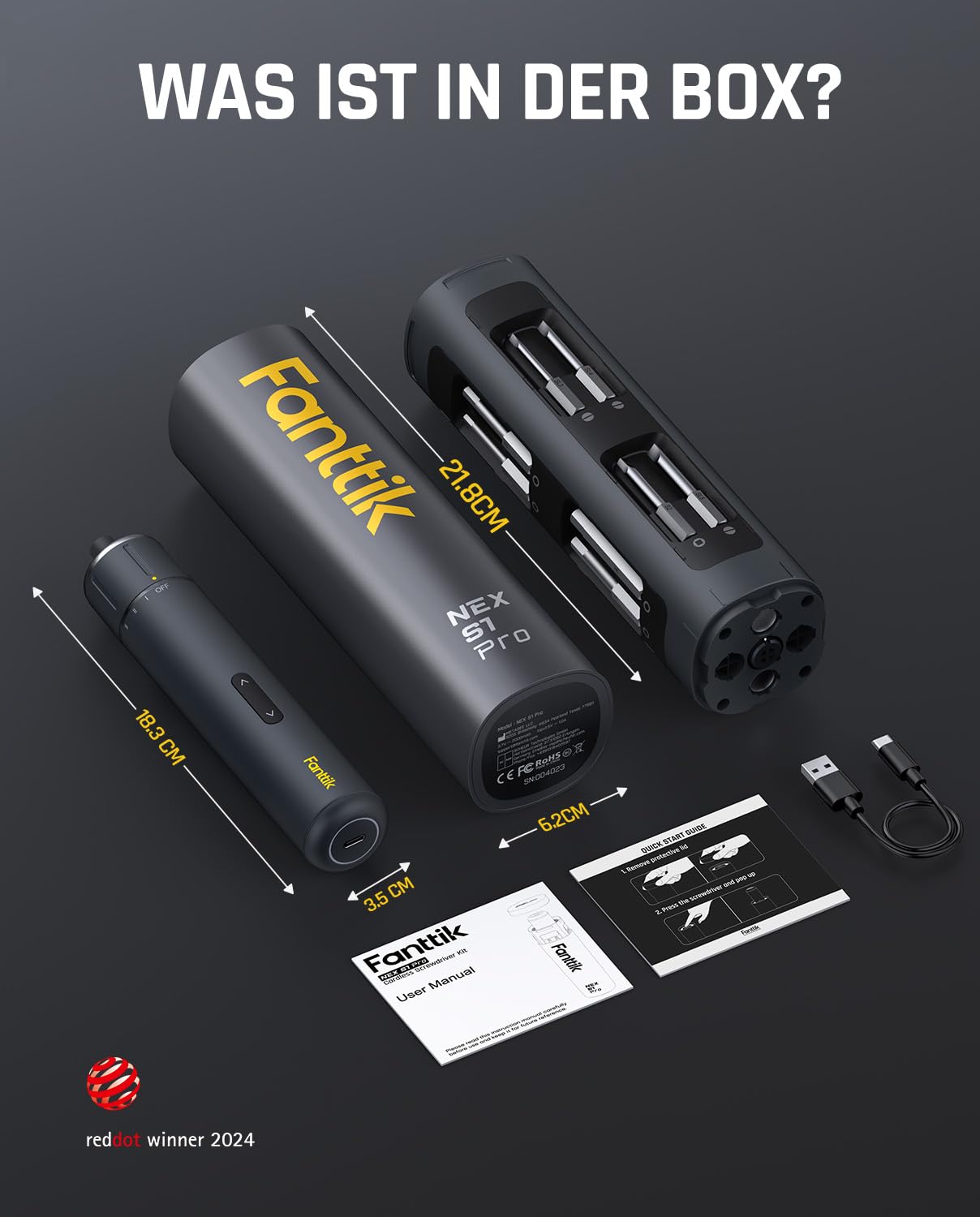 Fanttik S1 Pro 3.7V Magnetische Electric Screwdriver, Leistungsstarkes-Schraubendreher-Set mit 16 Bits, Einstellbare 3 Drehmomente bis zu 6 Nm, 2000-mAh-Akku, Geeignet für die Möbel/Computerreparatur