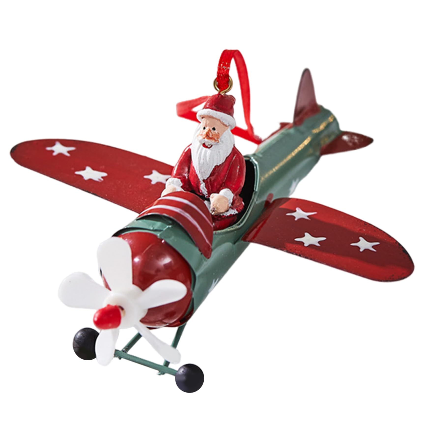 Esiifuu Jorzer Santa Ornaments For Christmas Tree 4.9X4.7'' Vintage Flying Plane Santa Ornament Iron Hanging Vintage Christmas Ornaments For Tree