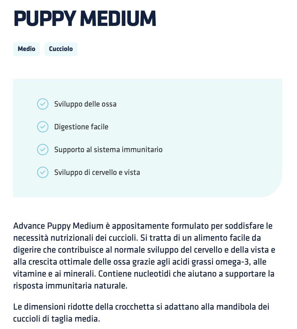 Advance - Comida seca completa para cachorros de talla media, 12 kg, sabor a pollo, 1 paquete de 12 kg