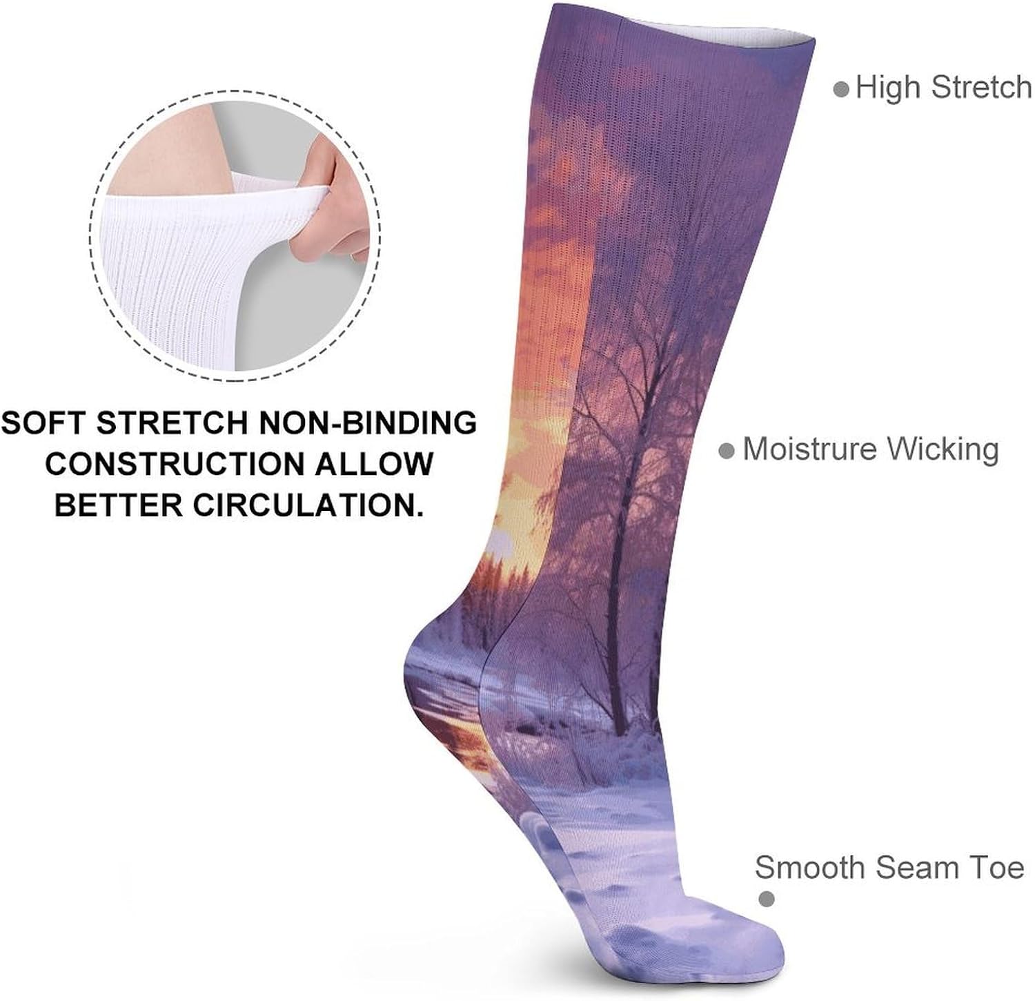 Winter Landscape Crew Socks Cozy Casual Calf Socks Lightweight Long Work Sock Breathable Athletic Sock for Hiking Sports Running 5 Pairs