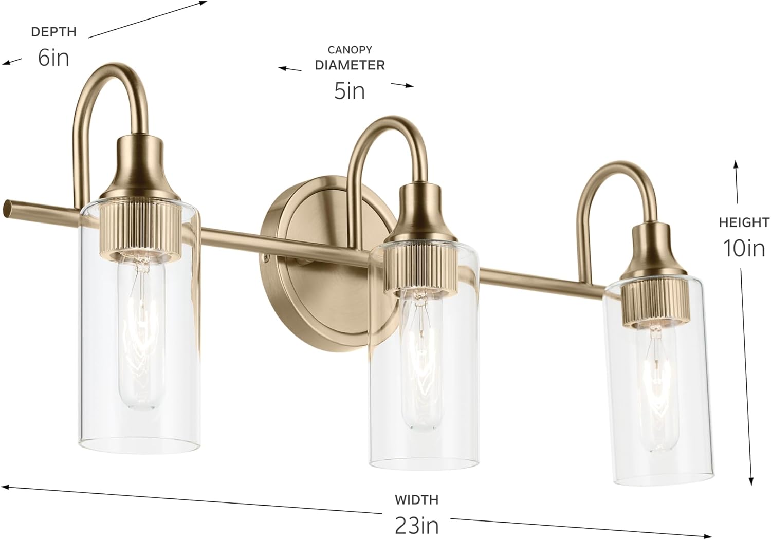 Kichler Kavi 23" 3-Light Bathroom Vanity Light Fixture with Clear Glass in Champagne Bronze, Modern Wall Mount Over Mirror for Powder Room (23" W x 10" H), 55211CPZ
