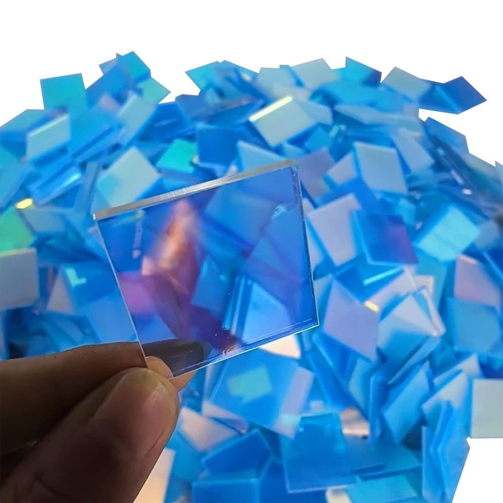 Iridescent Acrylic Squares, Translucent Rainbow Holographic Plexiglass Tiles 3/4 or 1/2 Inch, Double-Sided Mini Acrylic Blocks for Mosaic Art, Light and Shadow Craft Projects