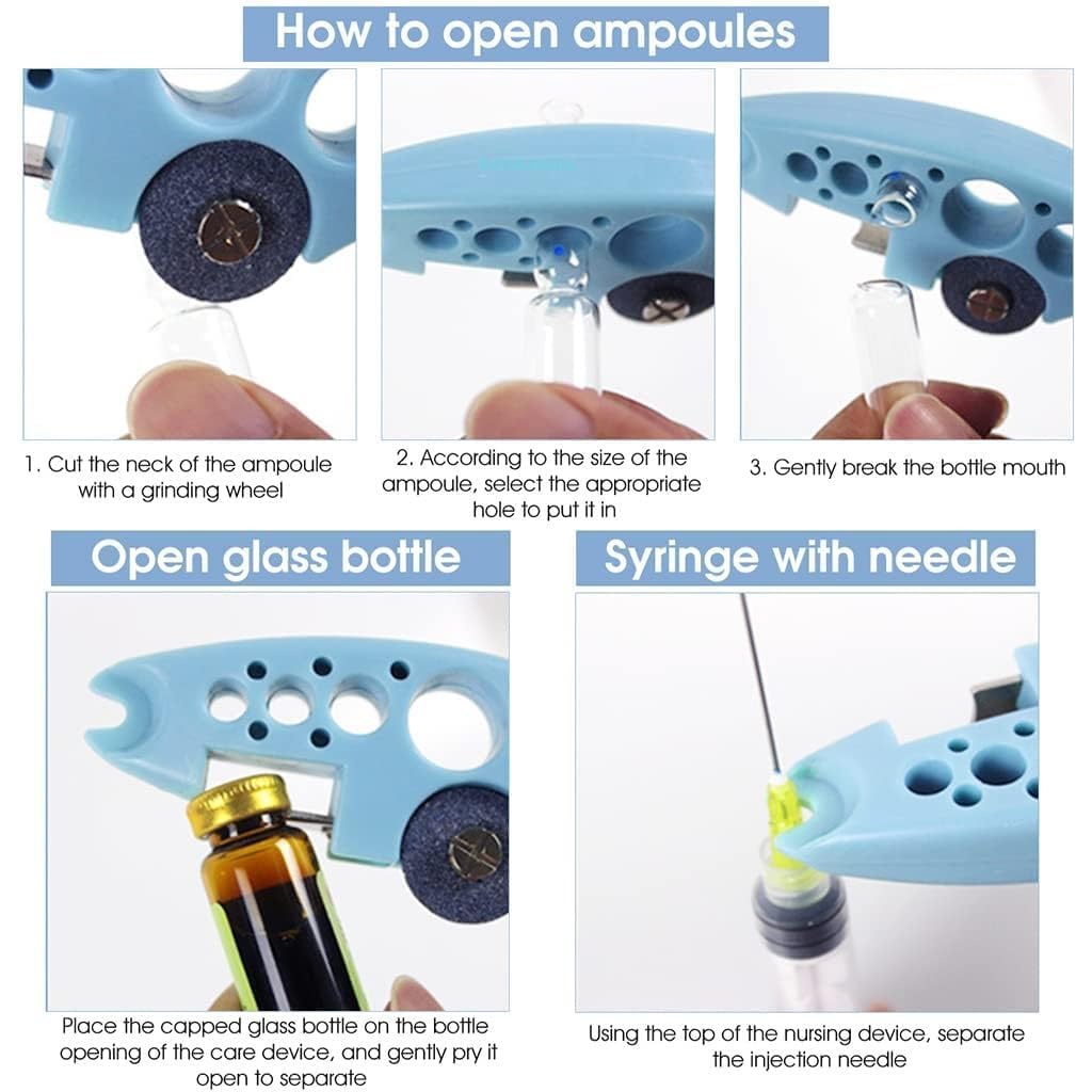 SONIQE Ampule Cutter with 5 Replaceable Grinding Wheels, Ampoule Cutter for Doctors, Glass Bottle Cutter, Ampule Breaker, Suitable for Home Daily or Medical Use, Cut The Ampoule (Multicolour) SONIQE Ampule Cutter with 5 Replaceable Grinding Wheels, Ampoule Cutter for Doctors, Glass Bottle Cutter, Ampule Breaker, Suitable for Home Daily or Medical Use, Cut The Ampoule (Multicolour)
