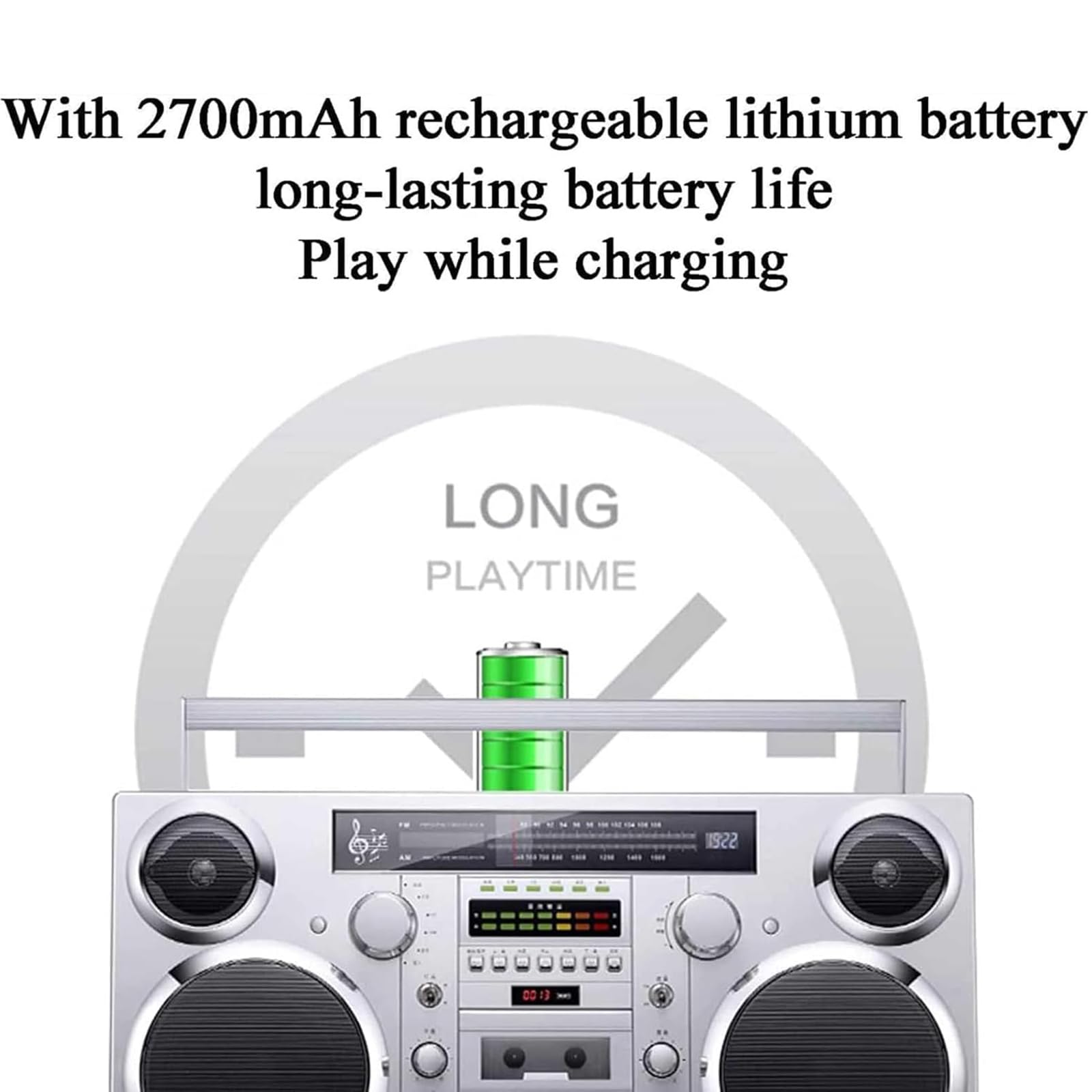 Lettore a nastro retrò con altoparlante Hi-Fi - Bluetooth, CD, USB, cassetta, AUX, jack per cuffie, boombox portatile per riunioni di famiglia e viaggi