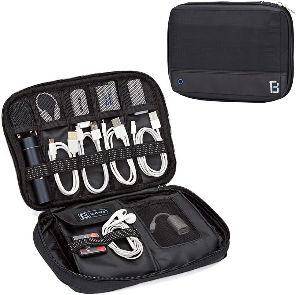 Electronic Organizer, Small Travel Cable Bag Compatible with Power Bank, Adapter, USB Charger, SD Card, Black