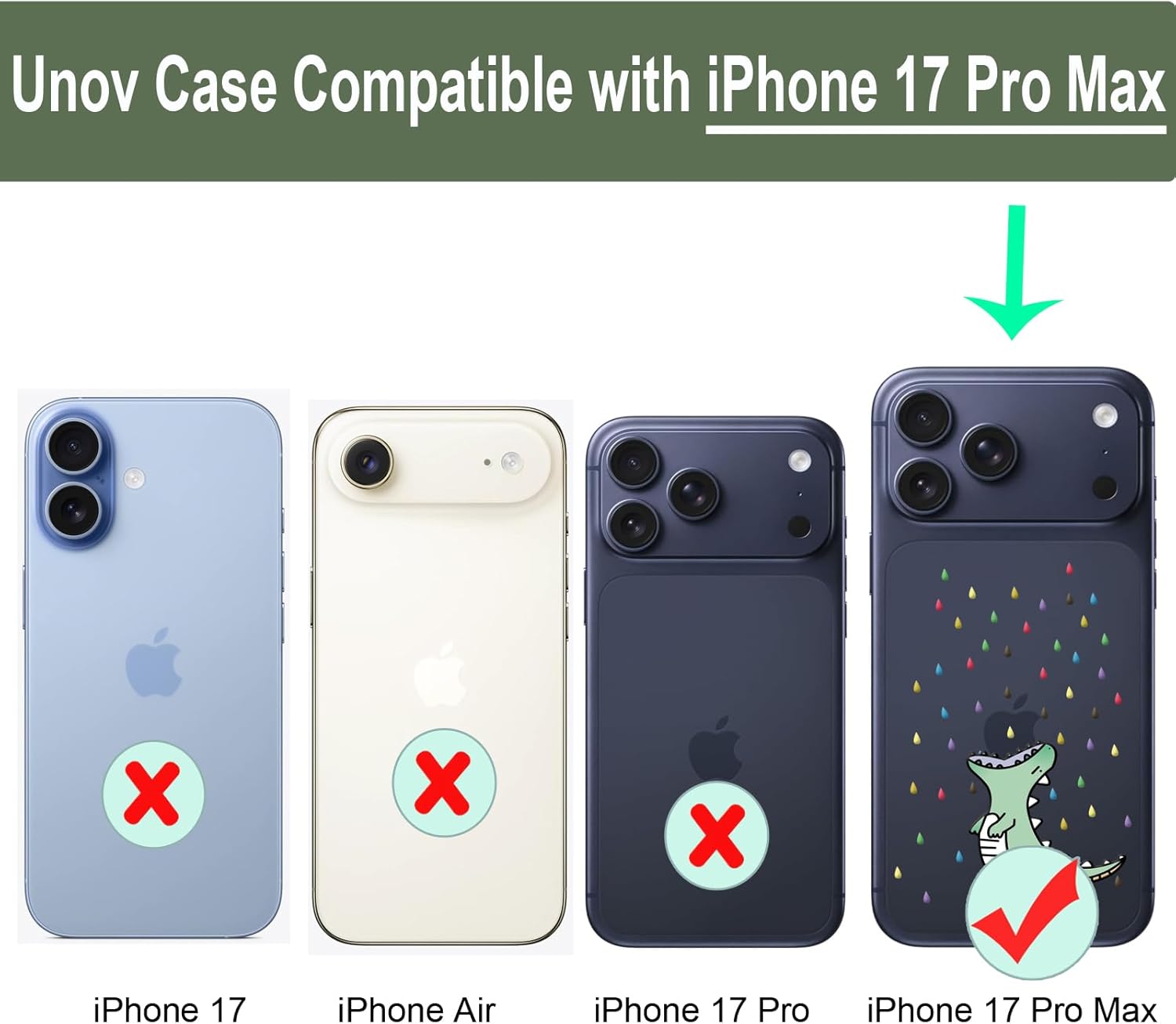 Unov Case Compatible with iPhone 17 Pro Max (2025) 5G with Cute Dino Rainbow Dinosaur Dragon Embossed Pattern Design Slim Protective Soft TPU Bumper Back Cover - Image 7