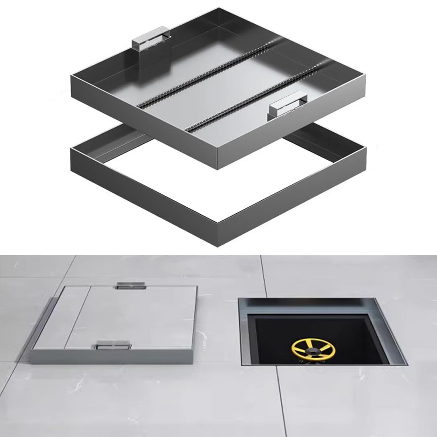 1pc 304 SS Recessed Manhole Cover with Concealed Handle - Invisible Block Paving Lid for Enhanced Aesthetics,Durability(80x80x5cm)