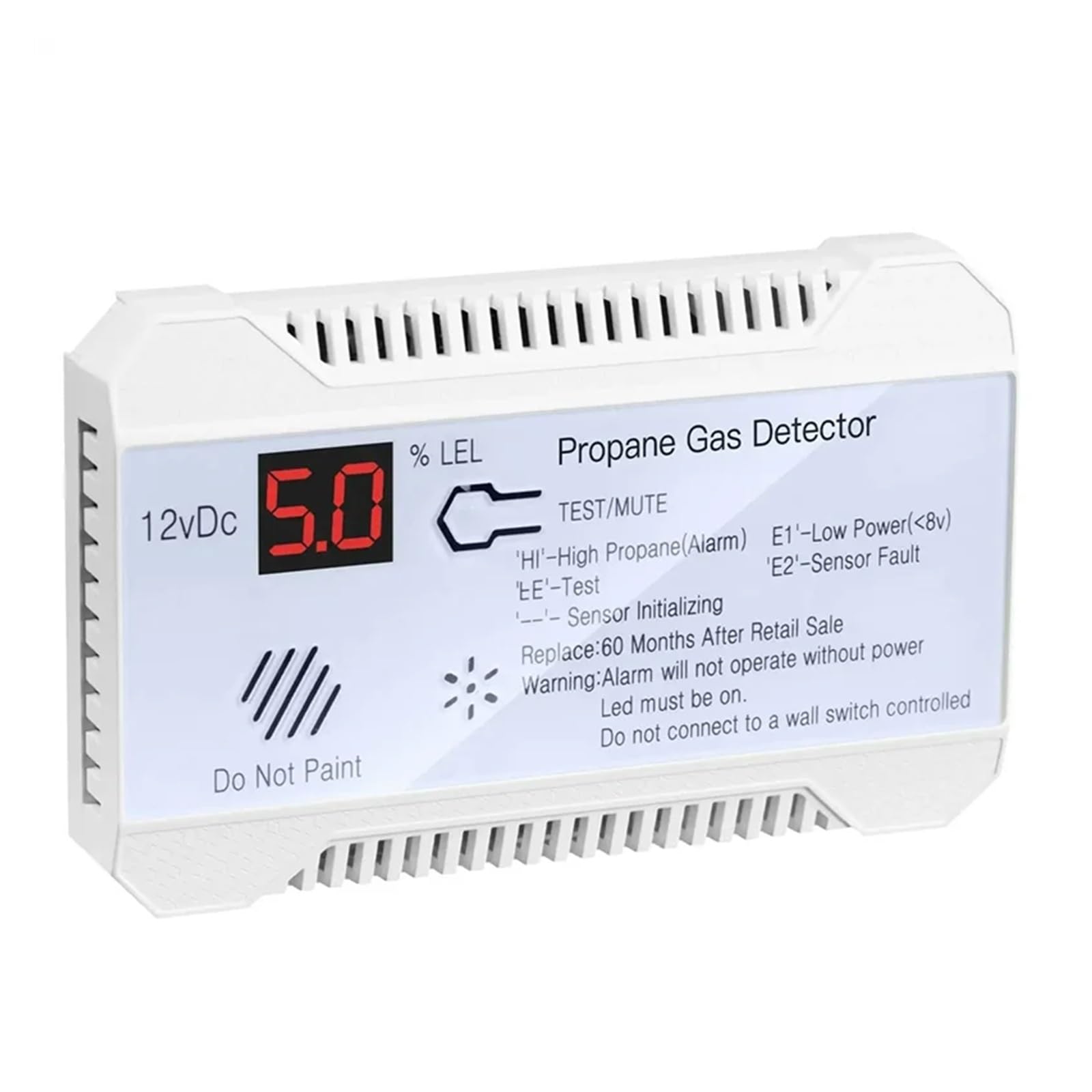 Detector de Gases, Detector de propano 12 V, Sensor Gas Natural GLP, Alarma Fugas, Sirena 85 dB for Coche, Caravana, hogar, medidor Digital (Blanco)