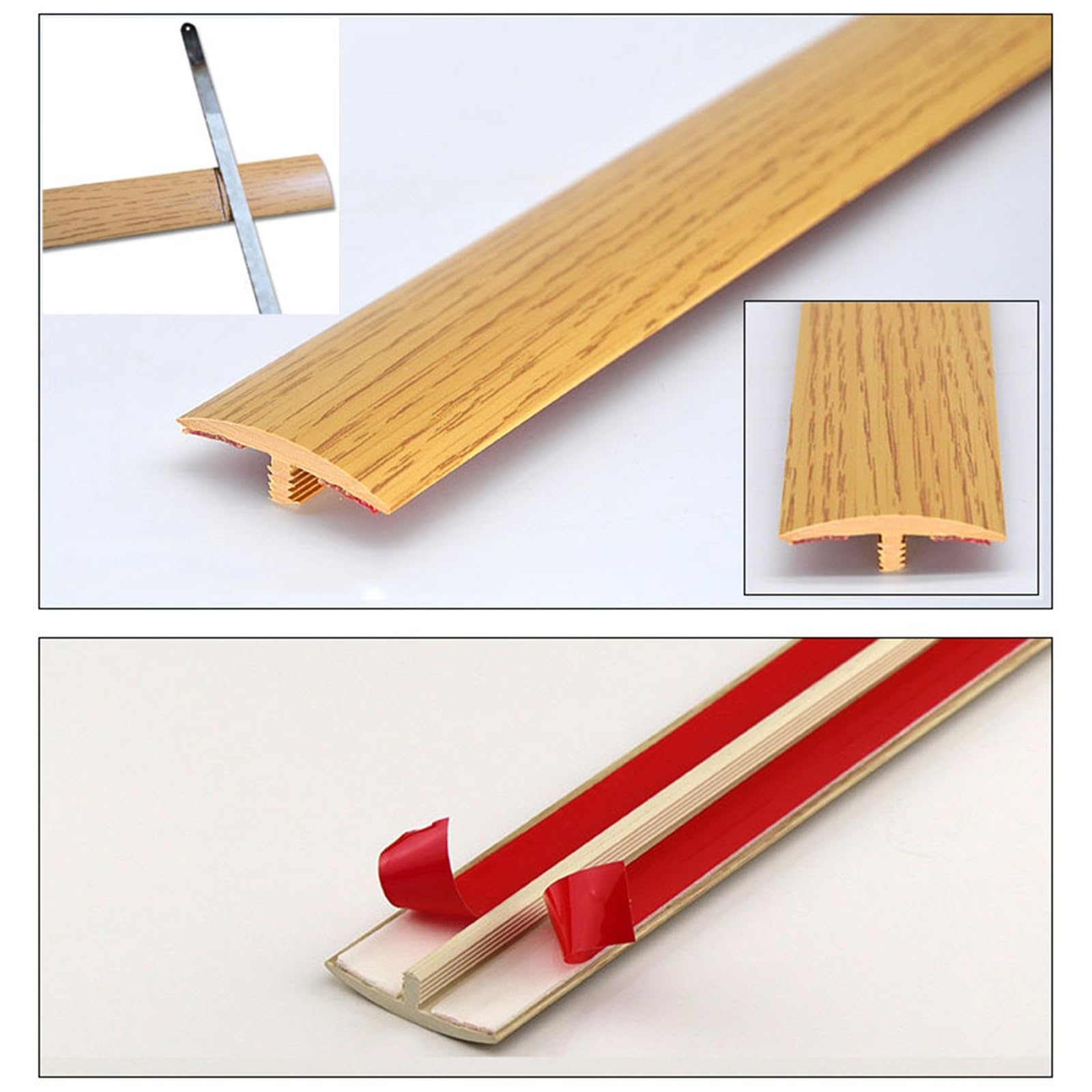 listwa podłogowa w kształcie litery T, 90 cm, samoprzylepna listwa przejściowa do płaskich podłóg, osłona szwów między laminatem z twardego drewna winylowego (T12,3 szt.)
