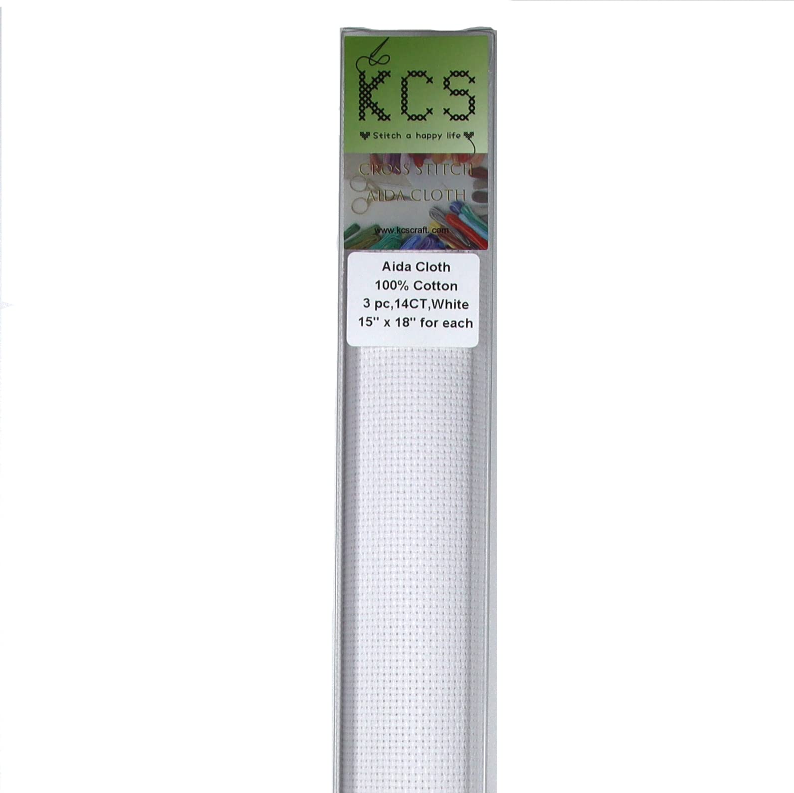 KCS 3 pc of 15" x 18" Counted Cross Stitch Cotton Aida Cloth Needlework Rolled Fabric Box,14CT,White