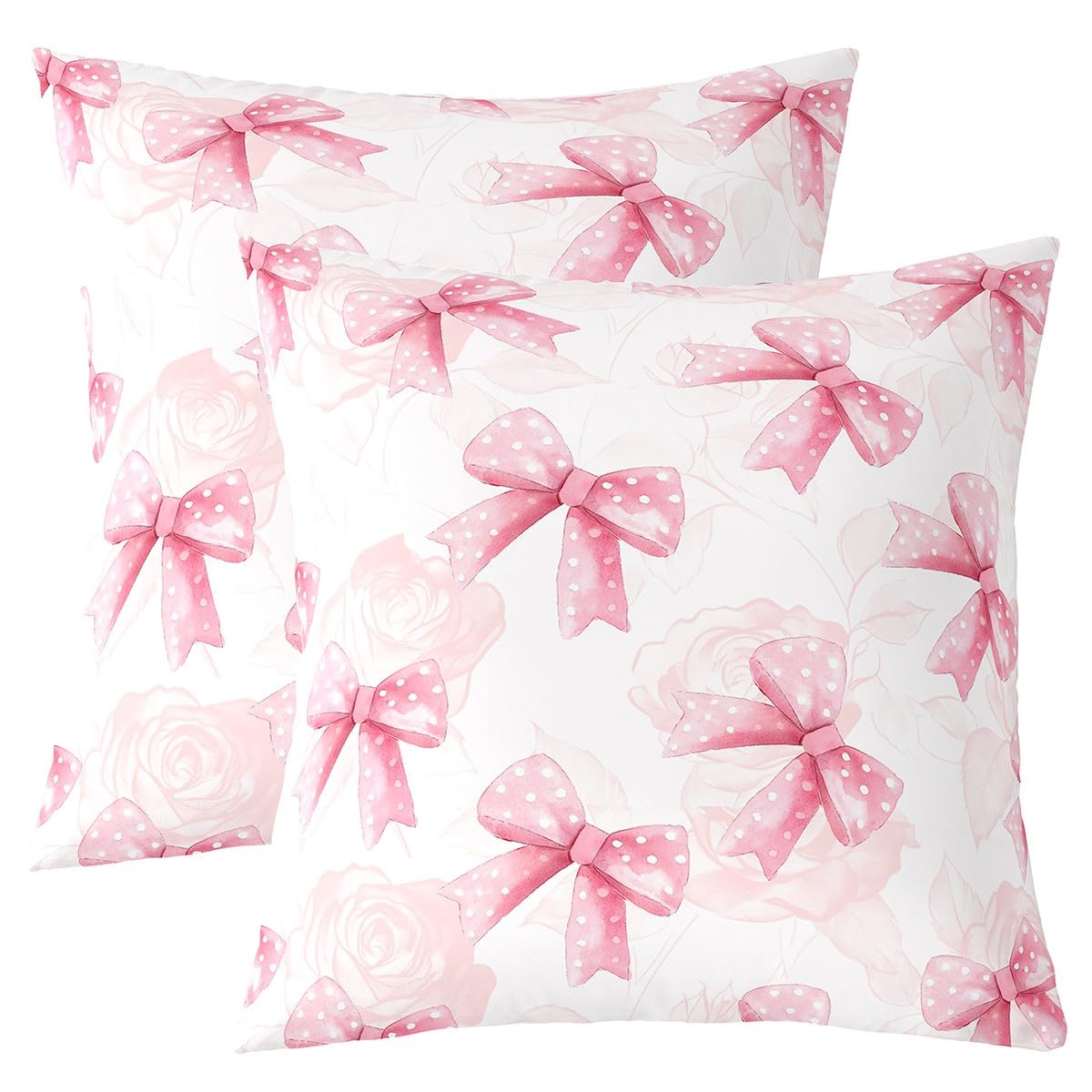 Homemissing Pink Bow Cushion Covers Set of 2 40x40cm For Sofa Couch Chair Kids Adults Girls Teens Dreamy Princess Style Pillow Covers Kawaii Bowknot Cushion Case Room Decor Bow Pillow Cases โ image 1
