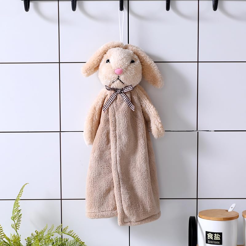 Image of Super Soft Rabbit Hanging Hand Towel for Kitchen and Bathroom Absorbent Thick Coral Velvet Hand Towels with Hanging Loop Fast Drying Microfiber (Pack of 6)