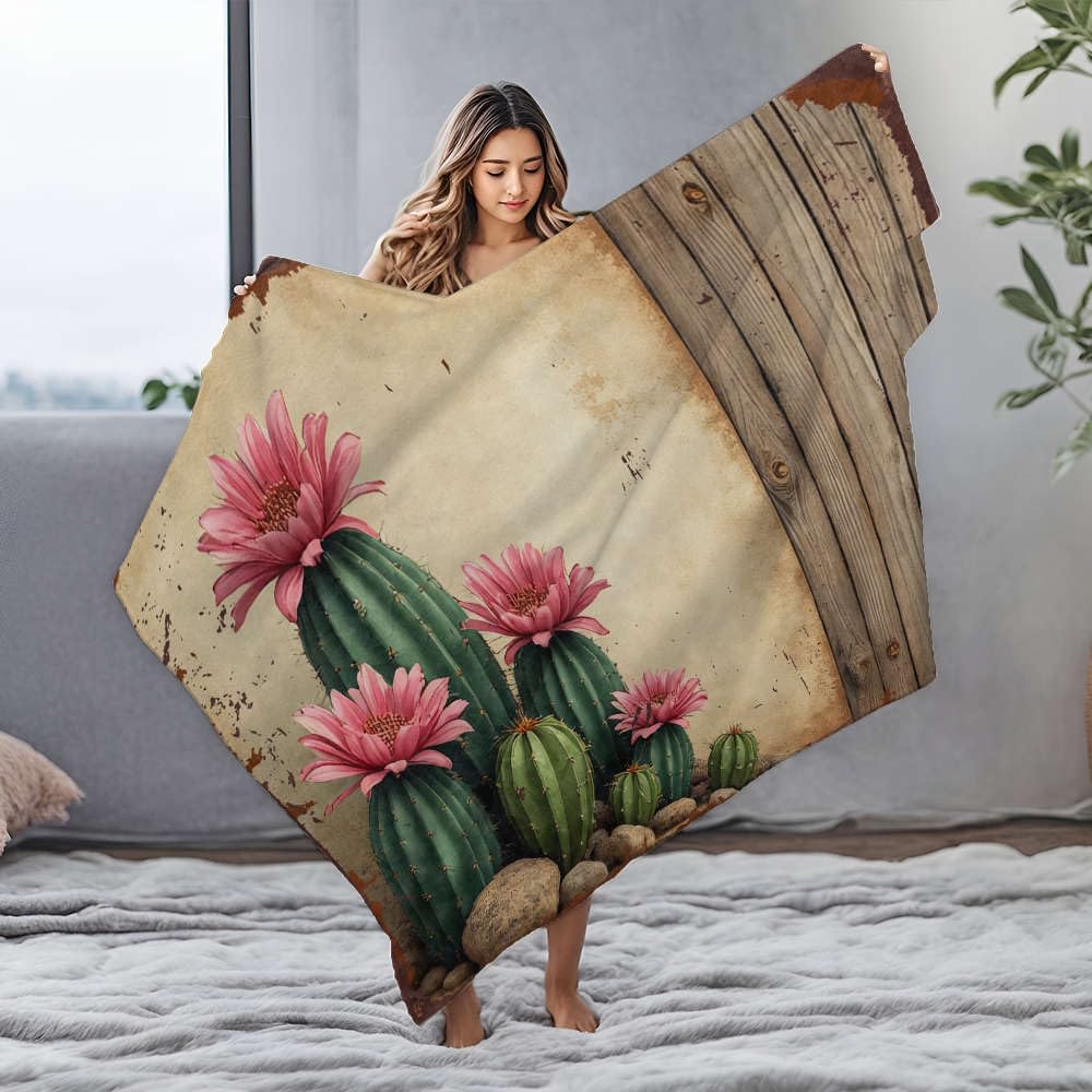 Couverture Queen Size Cactus et fleurs roses pour vos soirées cocooning au salon