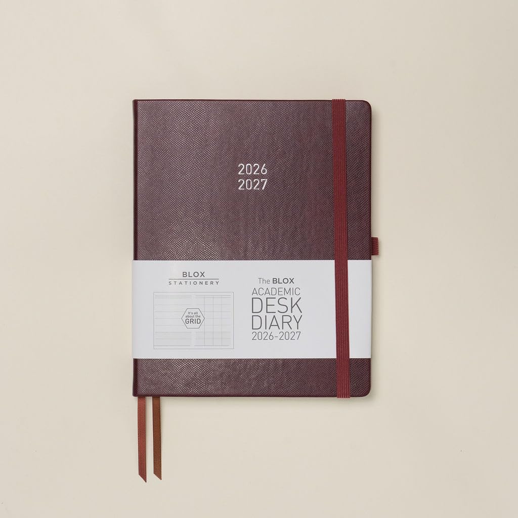 BLOX Academic Desk Diary 2026-27 (Chocolate) - large Academic desk 2026-27 diary - Aug 2026 to Aug 2027 - Week-To-View with 4 column GRID layout - organise and plan your busy life