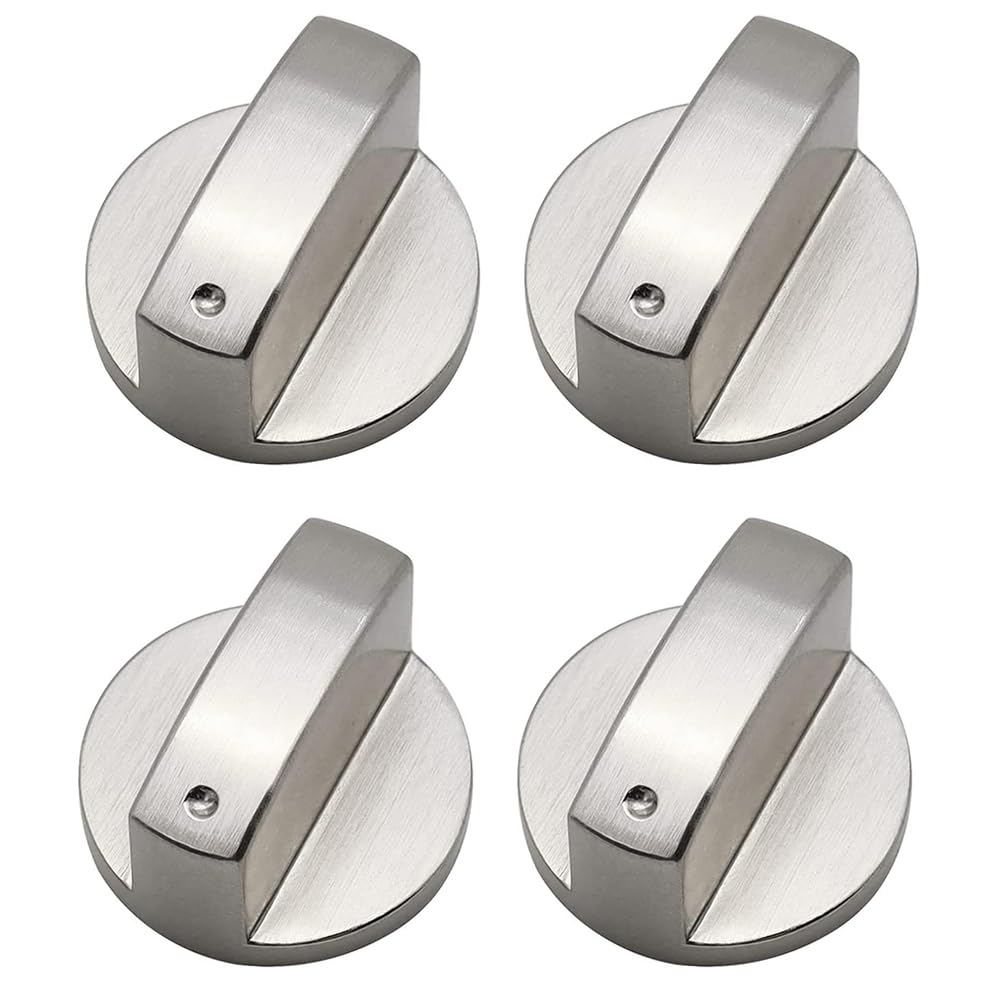 Yanwandefa Silver 4 Pcs 6Mm Gas Hob Knobs - Universal Metal Switch For Kitchen Cooker Stove Oven Cooktop