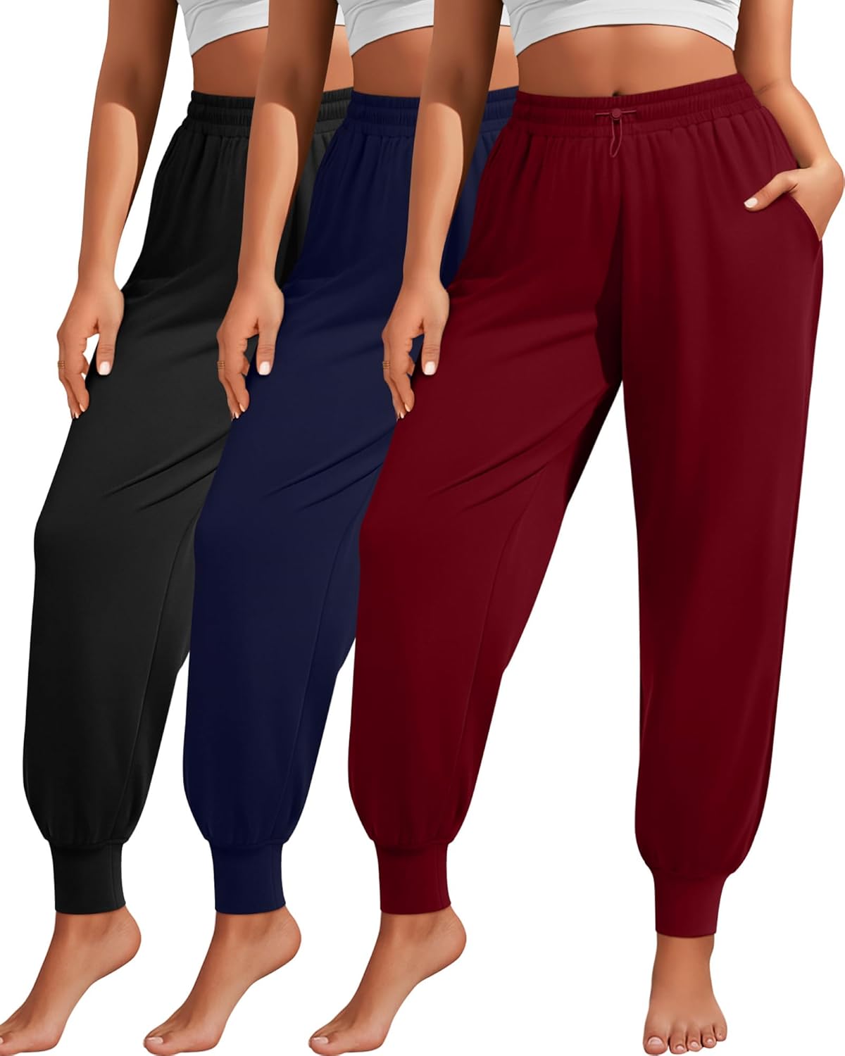 3 Pack Women Plus Size Yoga Joggers Lounge Sweatpants Lightweight Casual Jogger Running Workout Pant with Pockets