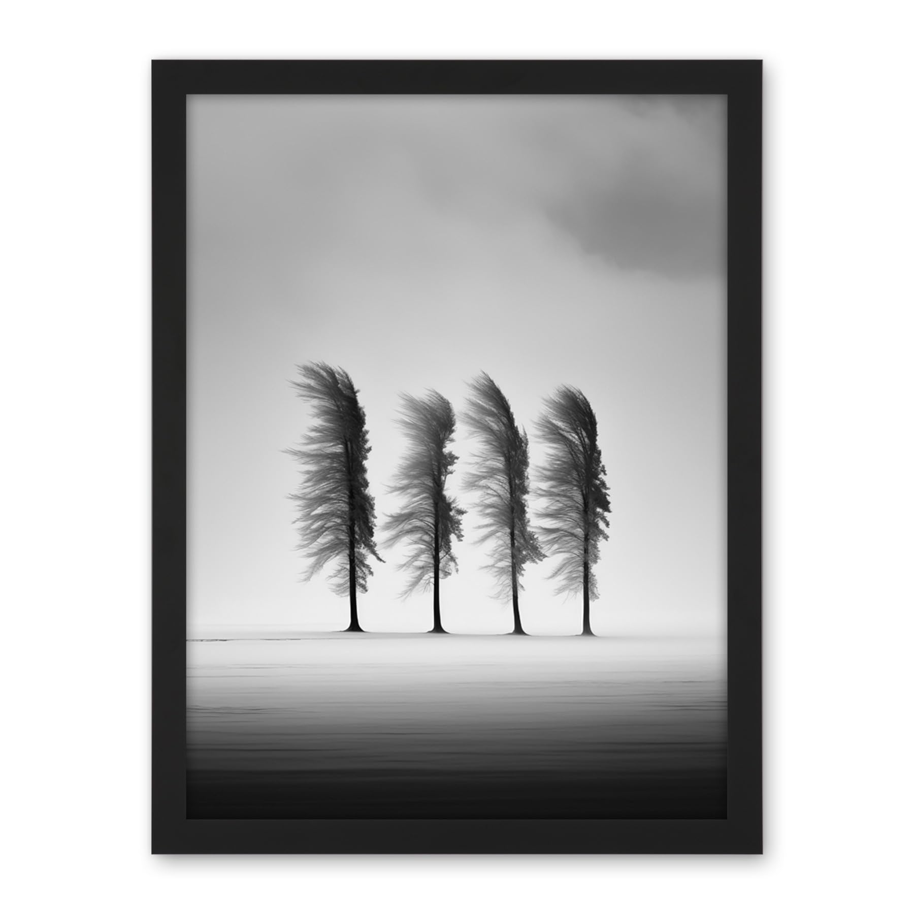 Artery8 Still Holding Strong Black and White Winter Landscape Photograph Wind Blowing on a Row of Cypress Hills Artwork Framed Wall Art Print 18X24 Inch