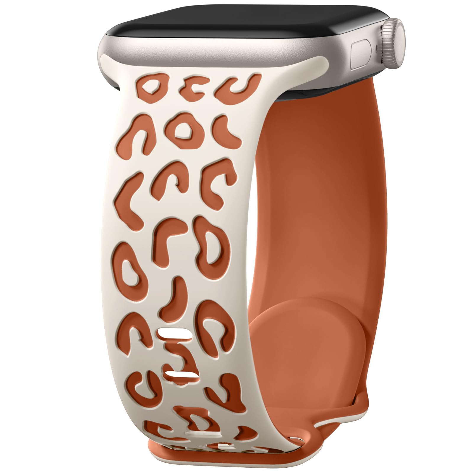 Two Tone Leopard Engraved Band Compatible with apple watch bands for men Women 40mm 41mm 45mm 38mm 49mm 42mm, Soft Silicone Cheetah Designer Strap for iWatch Series 9 8 7 6 5 4 3 2 1 Ultra 2 SE