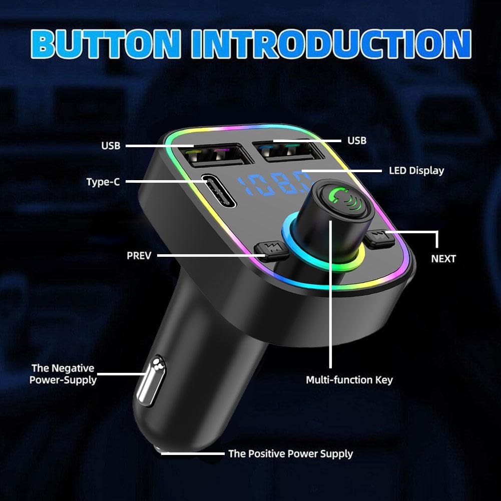 Adattatore Bluetooth Per Auto Con FM Transmitter E Doppia USB - Vivavoce CVC, Ricarica Rapida 3.1A, Lettore MP3 - 2