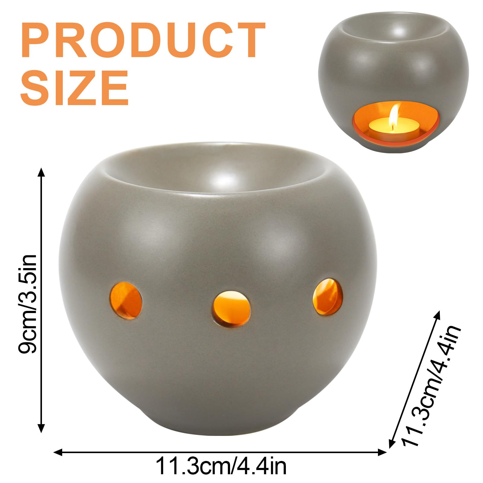 Quemador Aceites Esenciales, Quemador Wax Melts – Lámpara Perfumada De Cerámica para Aceite Esencial Y Cera Perfumada, Calientaceras para Aceites Esenciales (Gris)