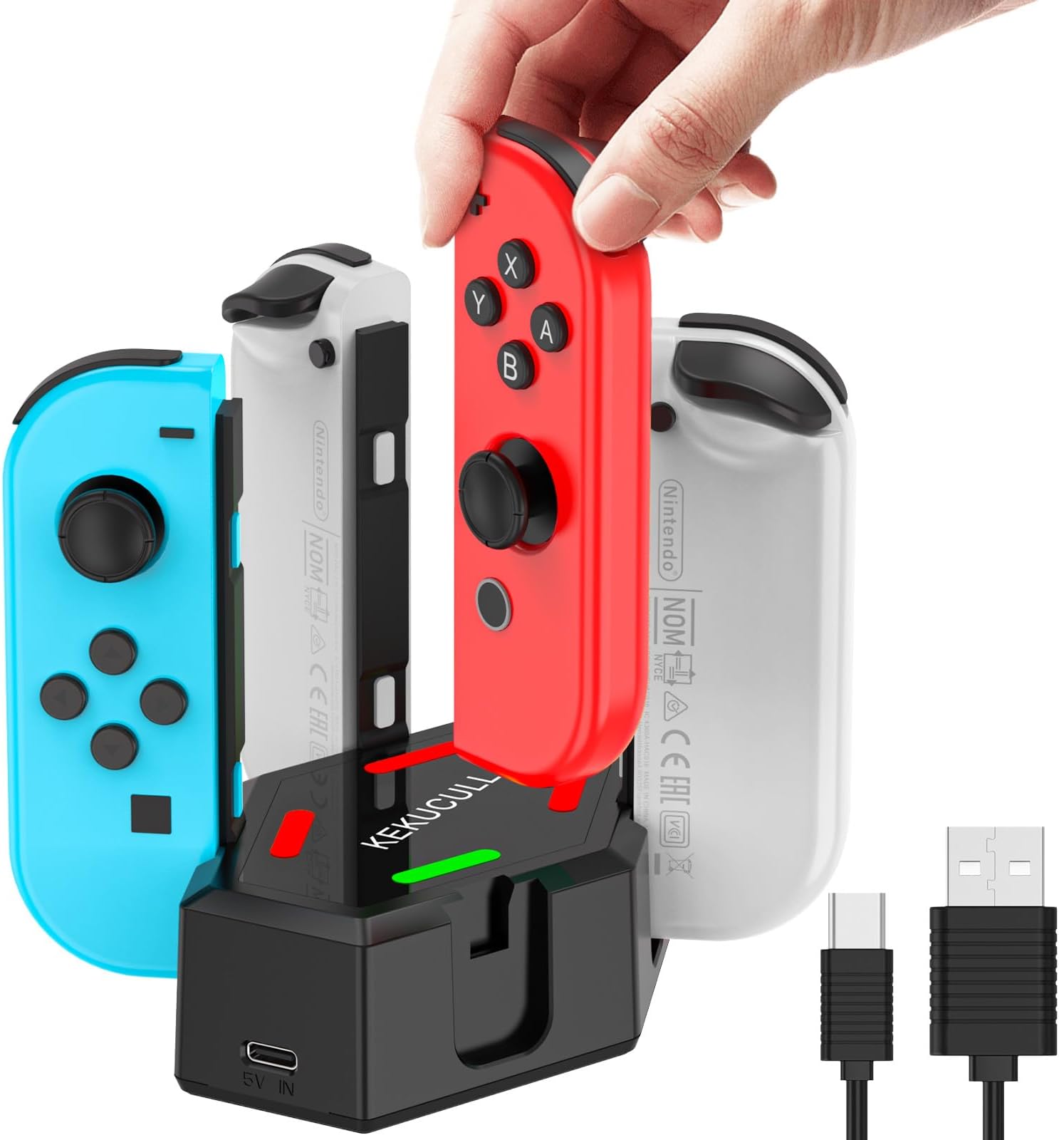 Controller Charging Dock for Switch and Switch OLED,KEKUCULL Charger Station Compatible with Nintendo Switch Joy con Controller with LED Indicator and USB Type-C Charging Cable