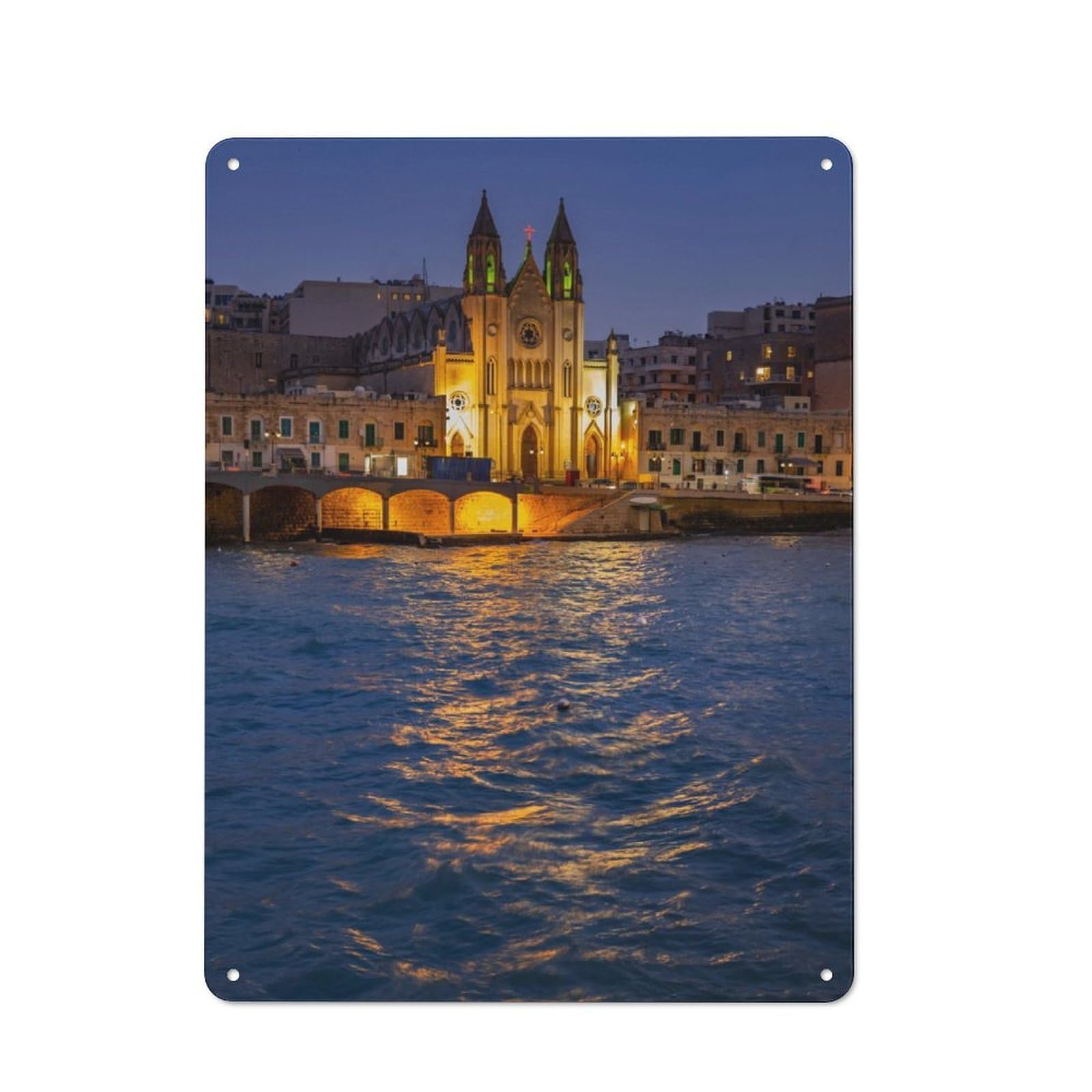 Junmoney St Julian Town In Malta Tin Wall Plaque 40X30cm With For Hallway Wall, For Home Interiors, Feature Walls And Decorative Displays