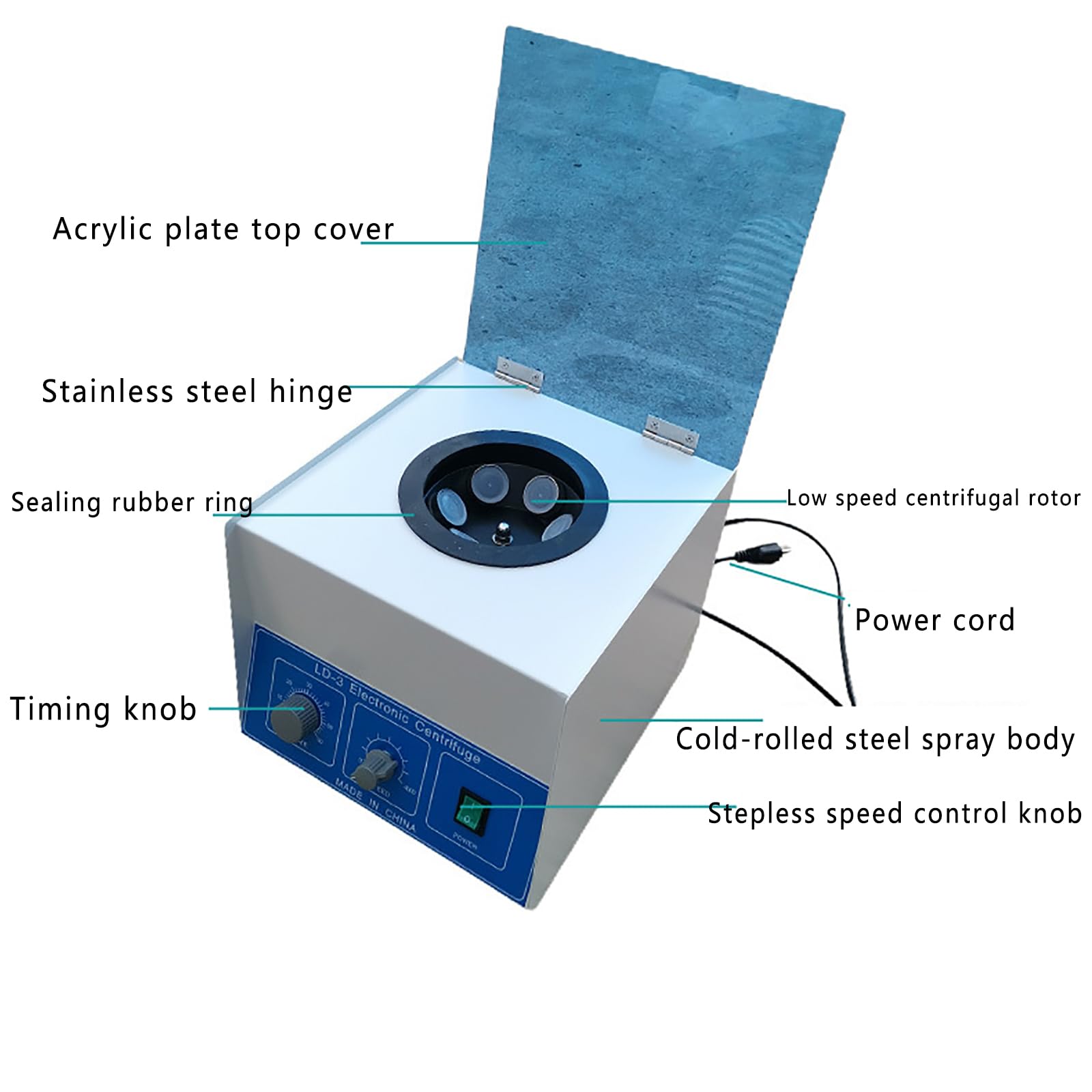 Centrífuga de laboratorio de mesa con velocidad ajustable y temporizador para aplicaciones médicas y de investigación